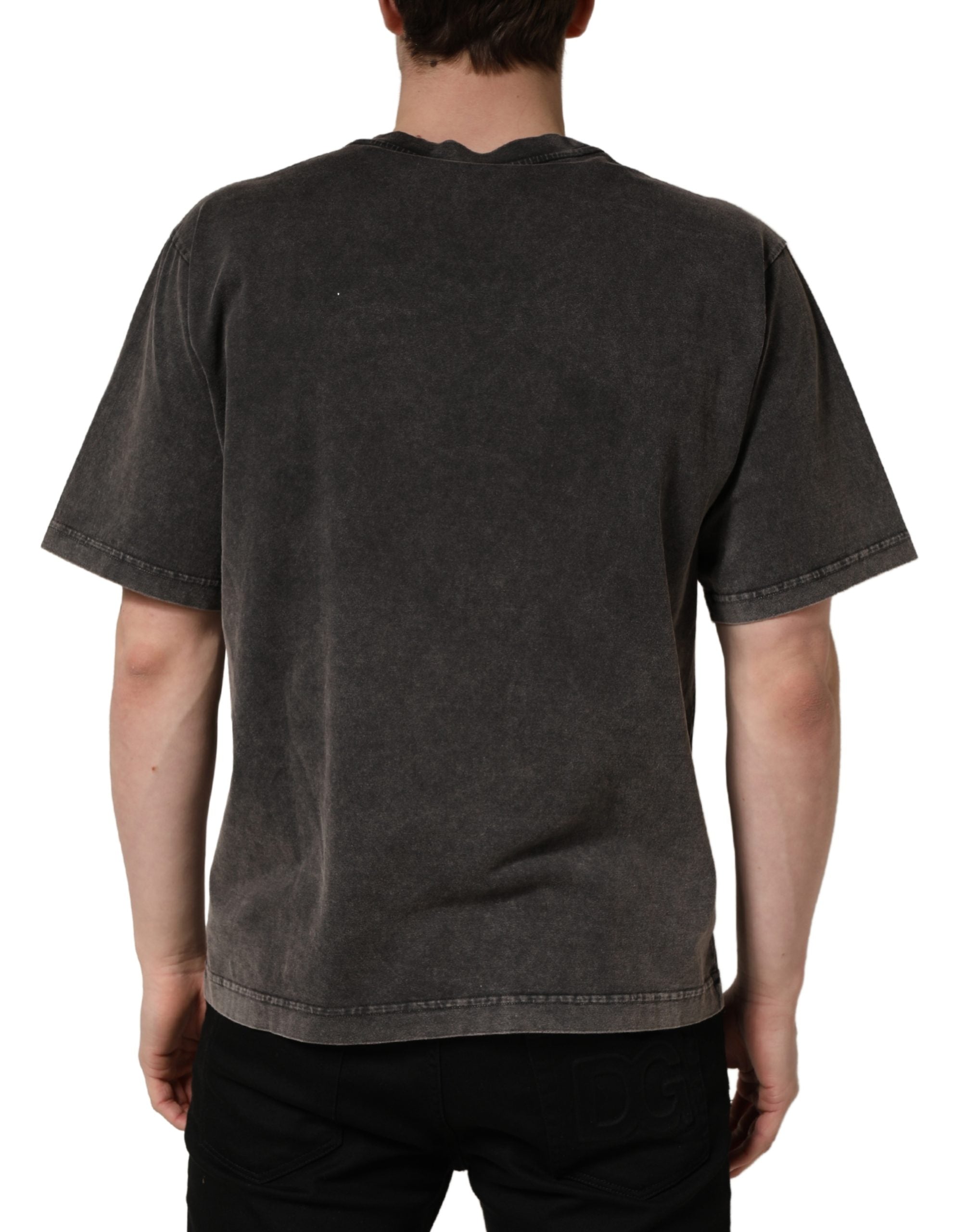Dolce & Gabbana Graues Herren-T-Shirt mit Logo-Verzierung und Rundhalsausschnitt-4
