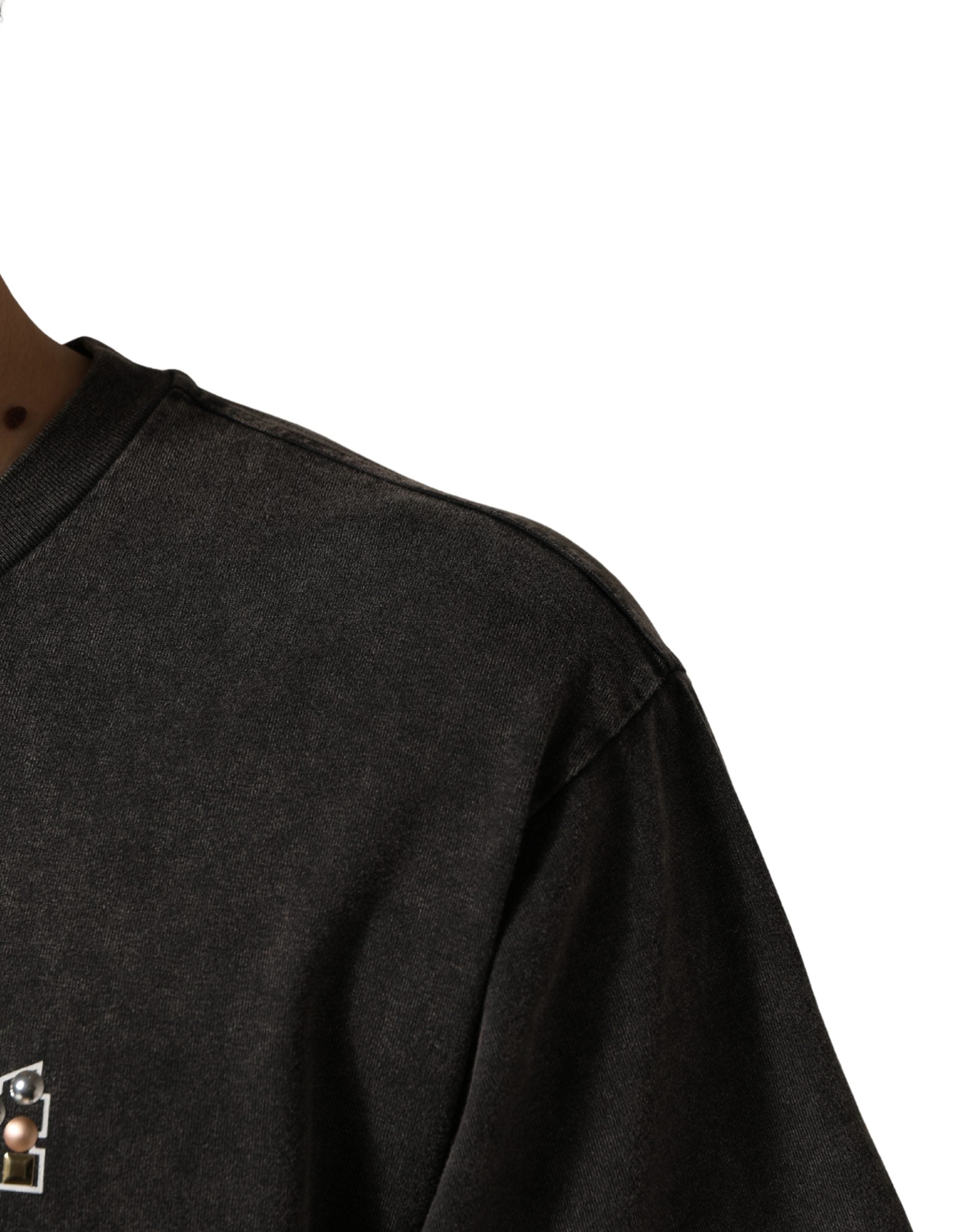 Dolce & Gabbana Graues Herren-T-Shirt mit Logo-Verzierung und Rundhalsausschnitt-6