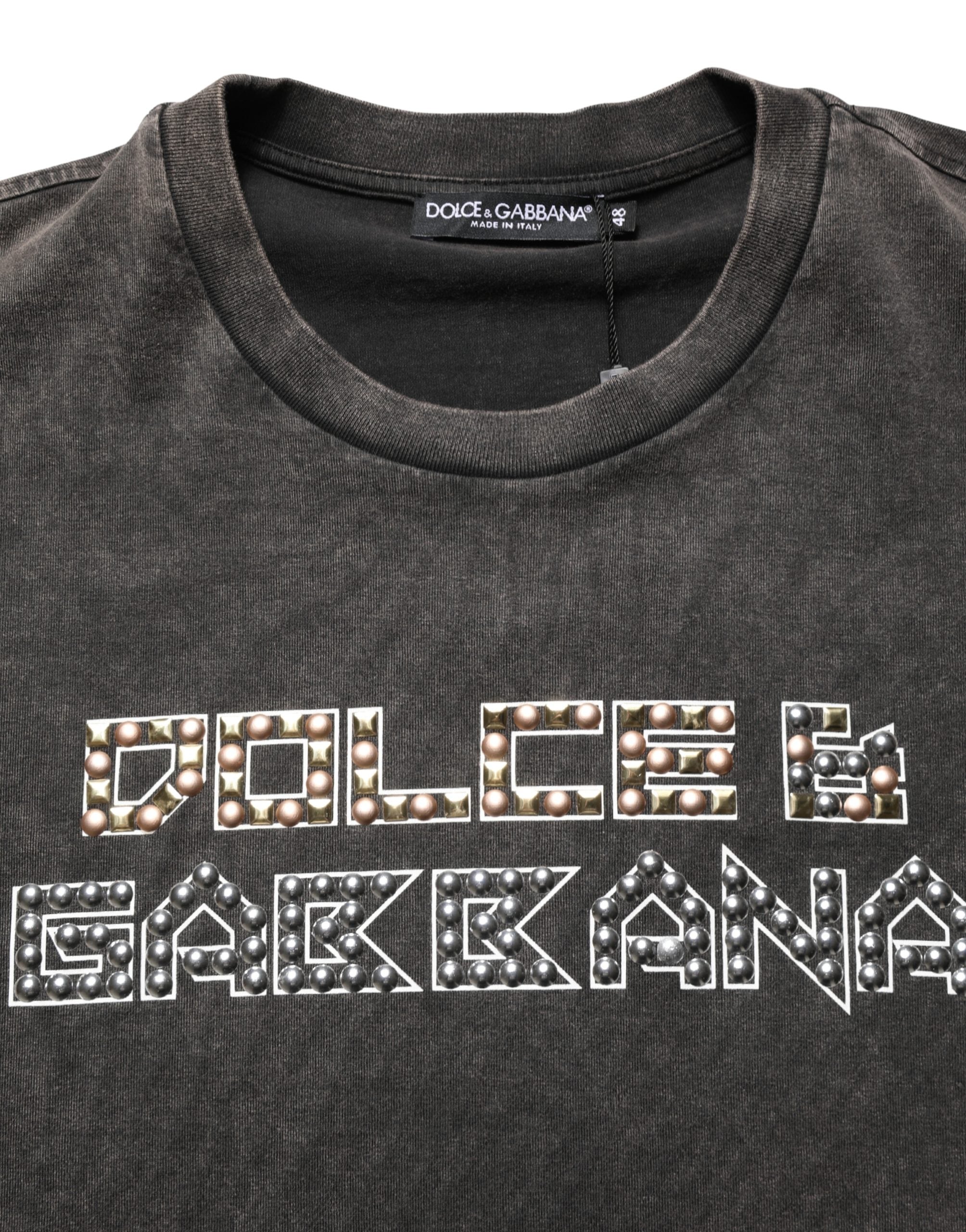 Dolce & Gabbana Graues Herren-T-Shirt mit Logo-Verzierung und Rundhalsausschnitt-7