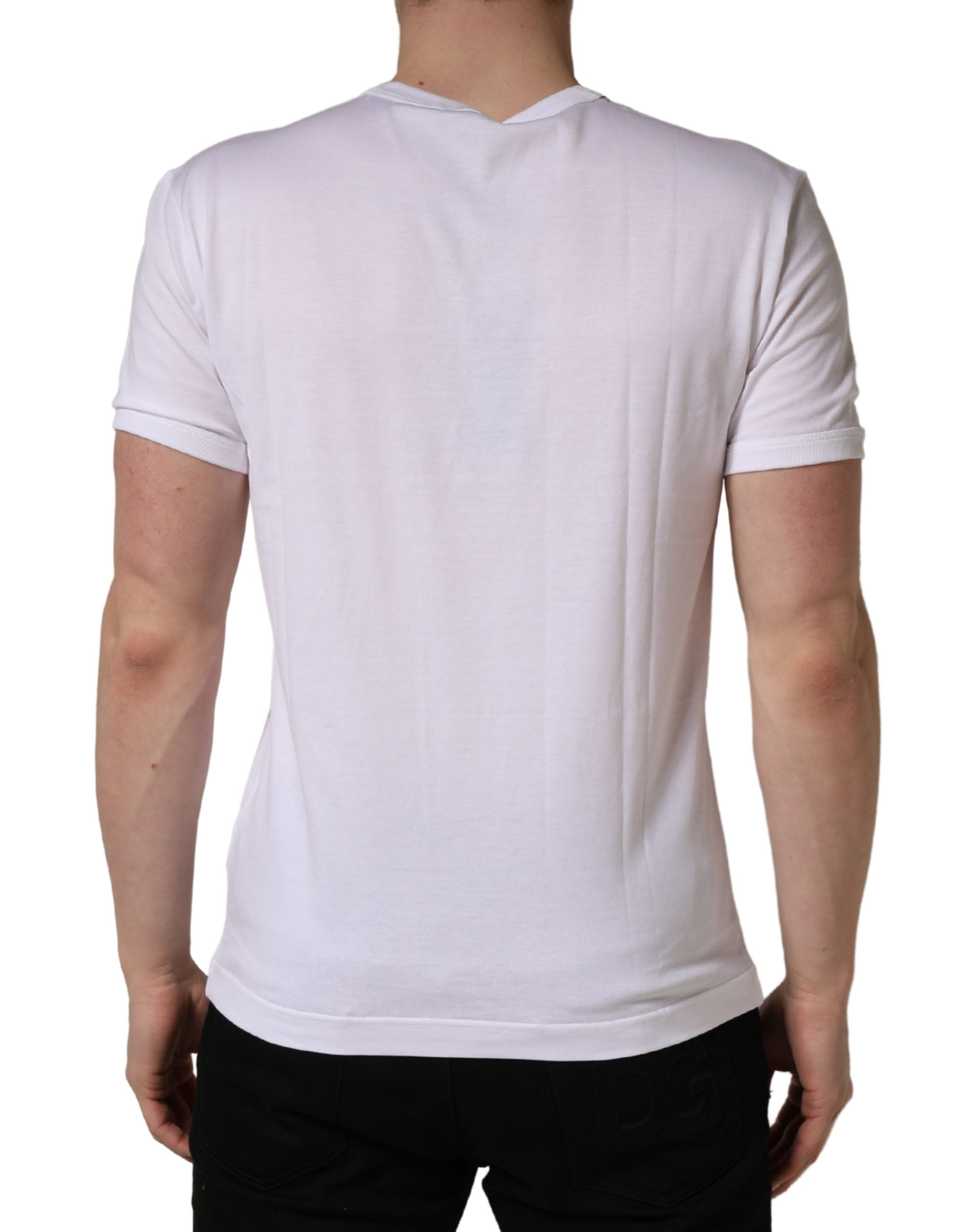 Dolce & Gabbana Men's White T-Shirt with Palm Embroidery and Crew Neck-4