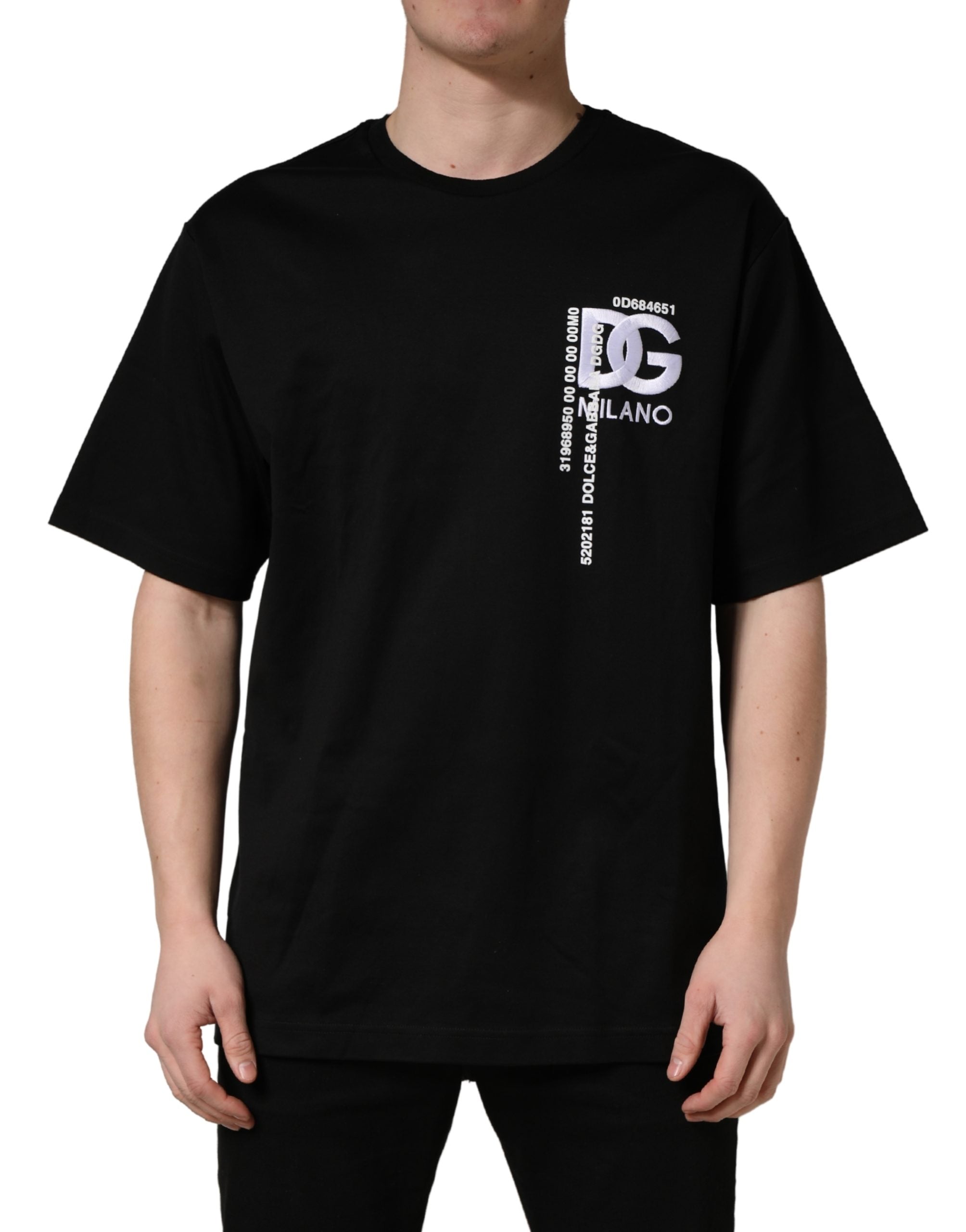 Dolce & Gabbana Schwarzes Herren-T-Shirt mit Rundhalsausschnitt und Logo-Stickerei
