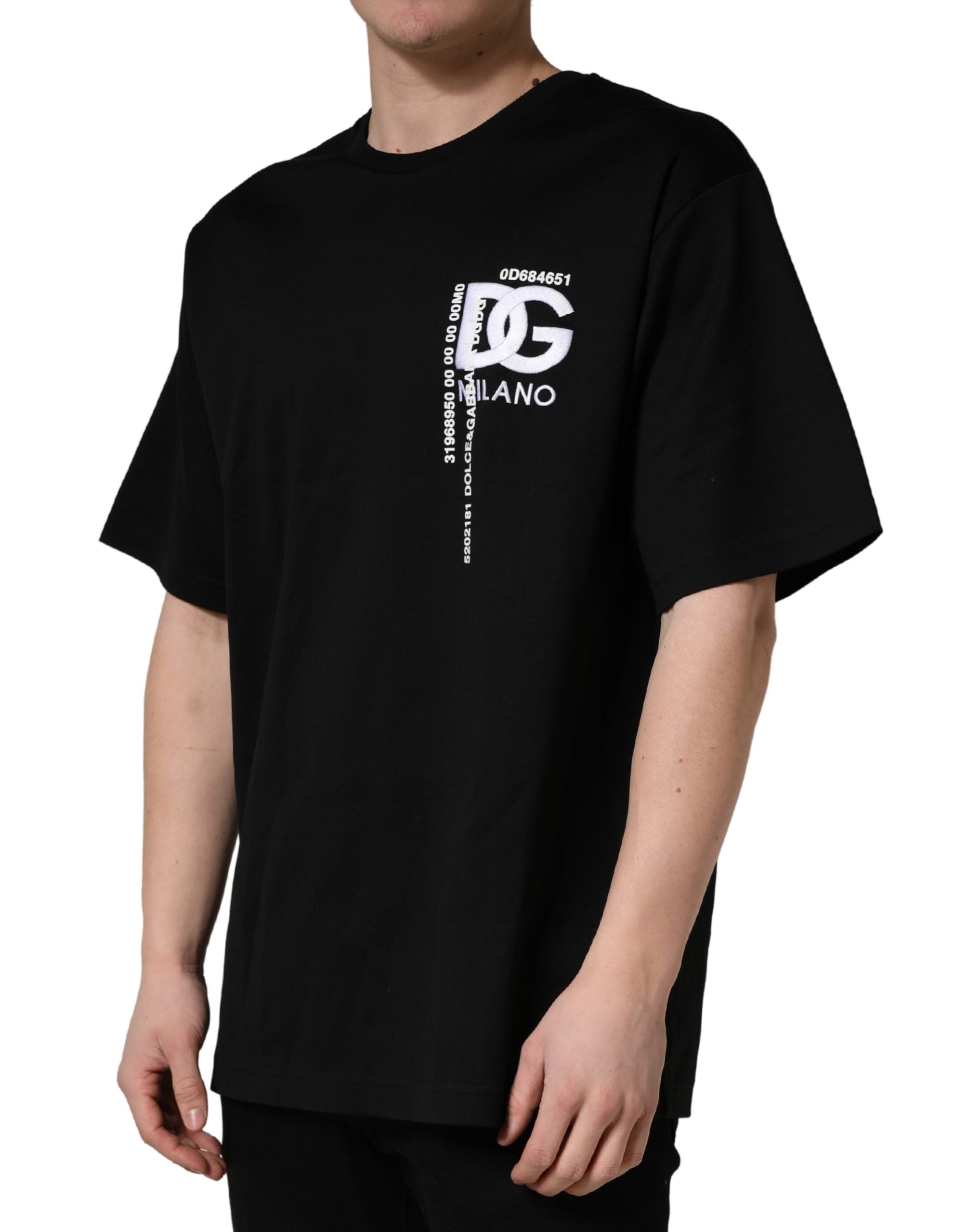 Dolce & Gabbana Schwarzes Herren-T-Shirt mit Rundhalsausschnitt und Logo-Stickerei-3