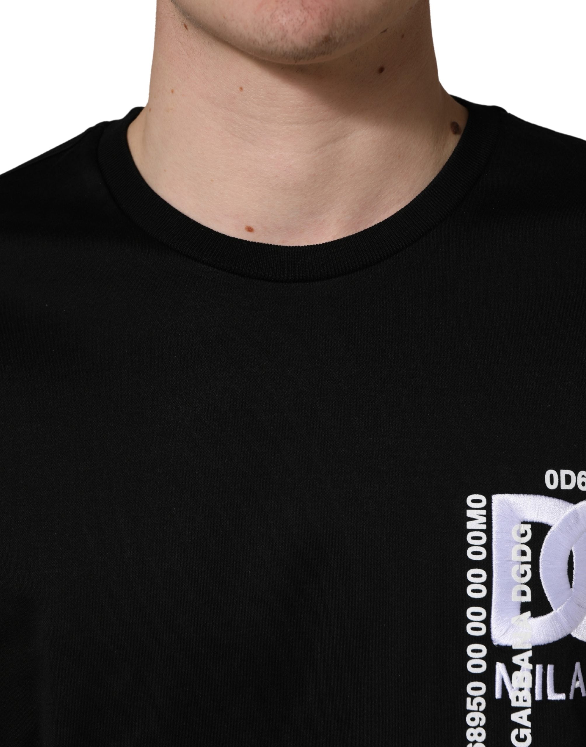 Dolce & Gabbana Schwarzes Herren-T-Shirt mit Rundhalsausschnitt und Logo-Stickerei-5