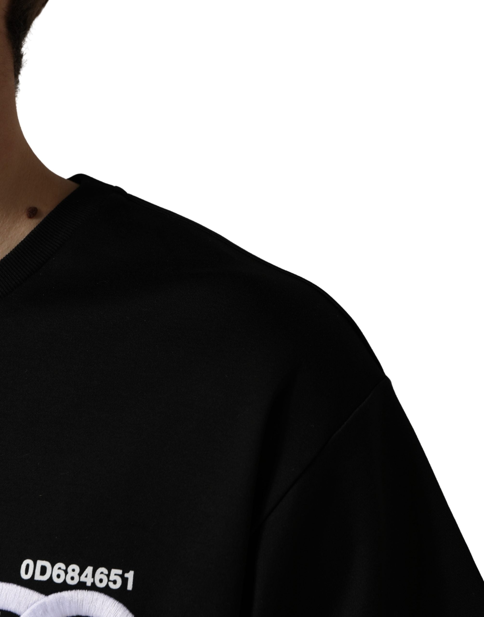 Dolce & Gabbana Schwarzes Herren-T-Shirt mit Rundhalsausschnitt und Logo-Stickerei-6