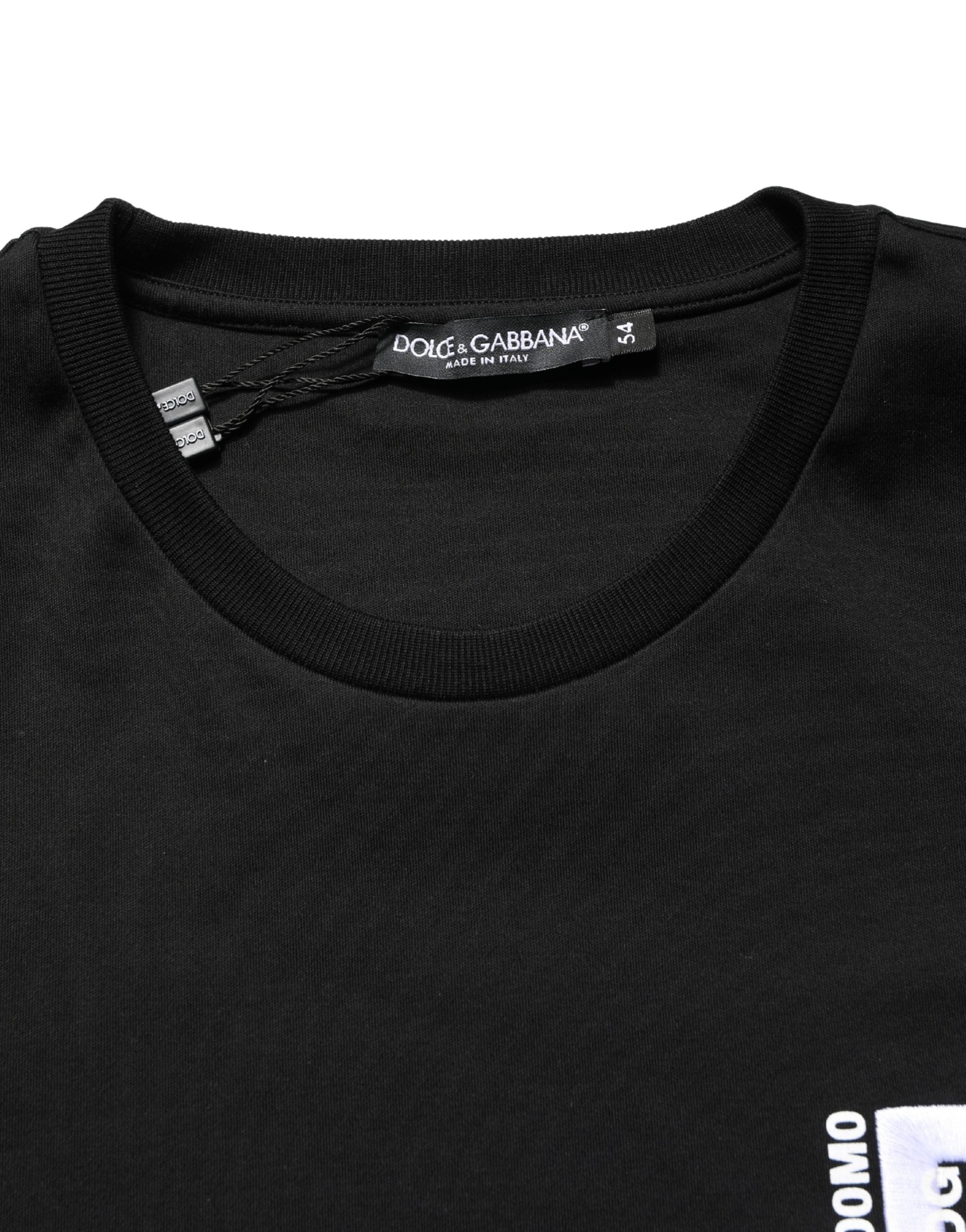 Dolce & Gabbana Schwarzes Herren-T-Shirt mit Rundhalsausschnitt und Logo-Stickerei-8