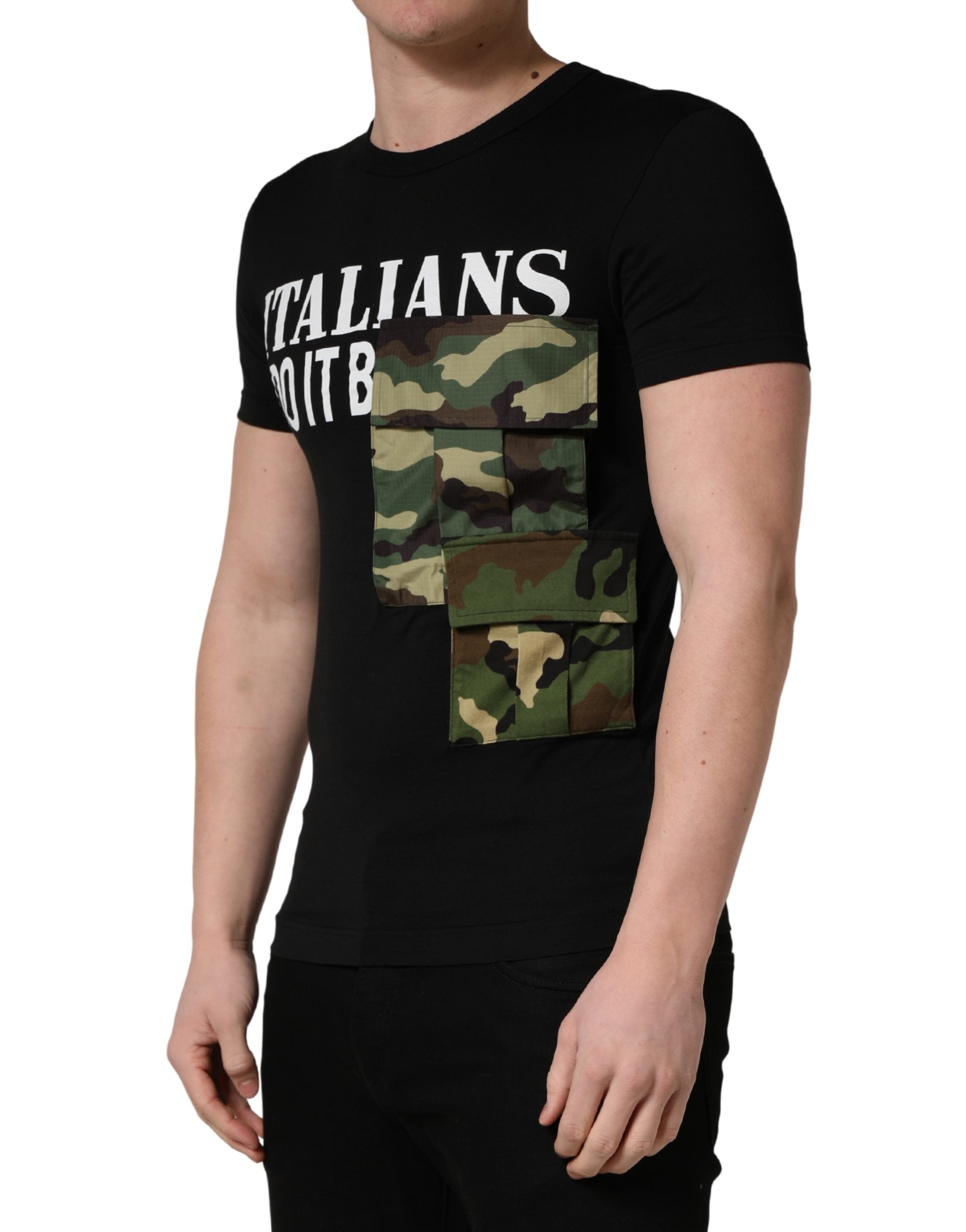 Dolce & Gabbana Men's Black "Italians Do It Better Camo Pocket" T-Shirt-3