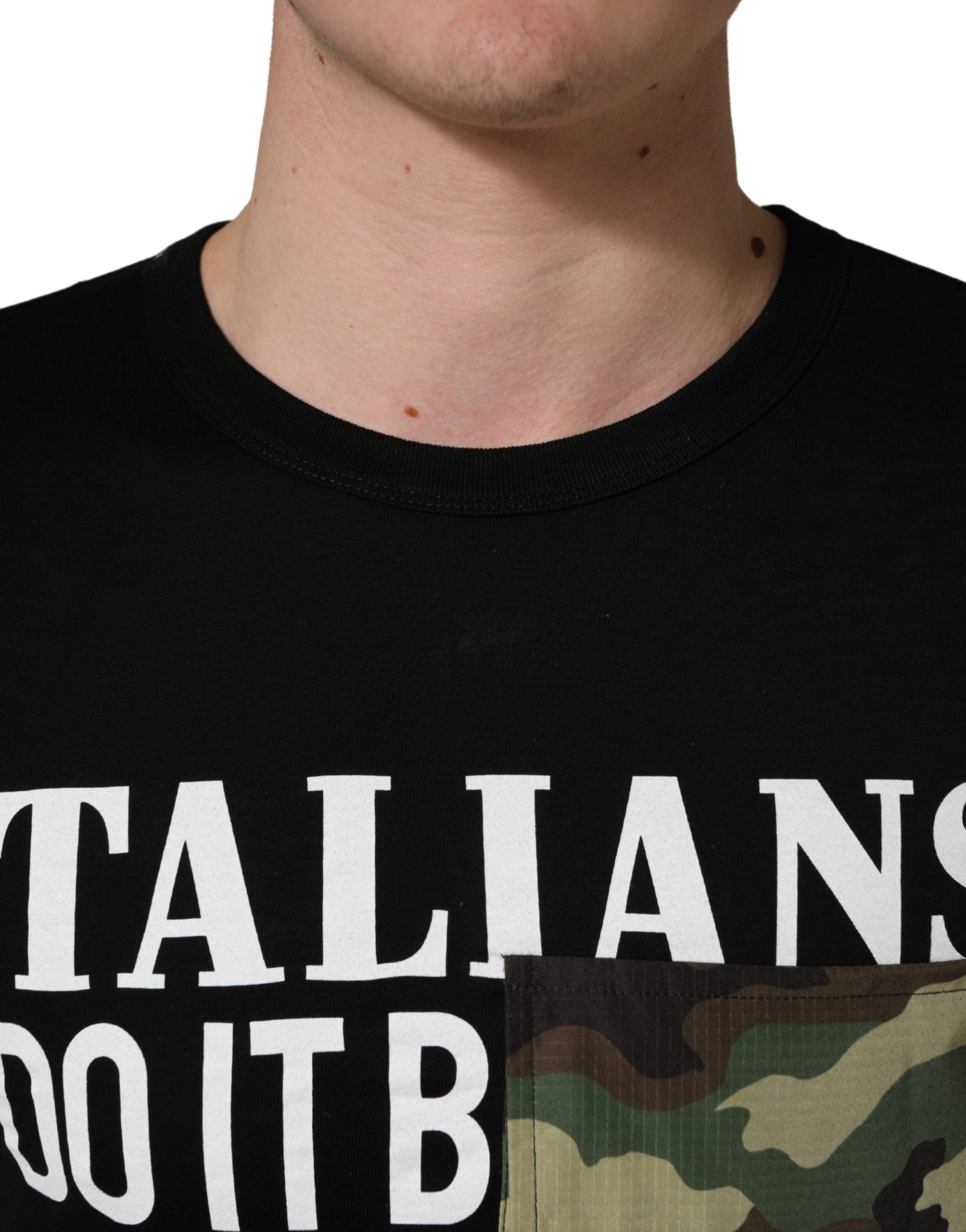 Dolce & Gabbana Men's Black "Italians Do It Better Camo Pocket" T-Shirt-5