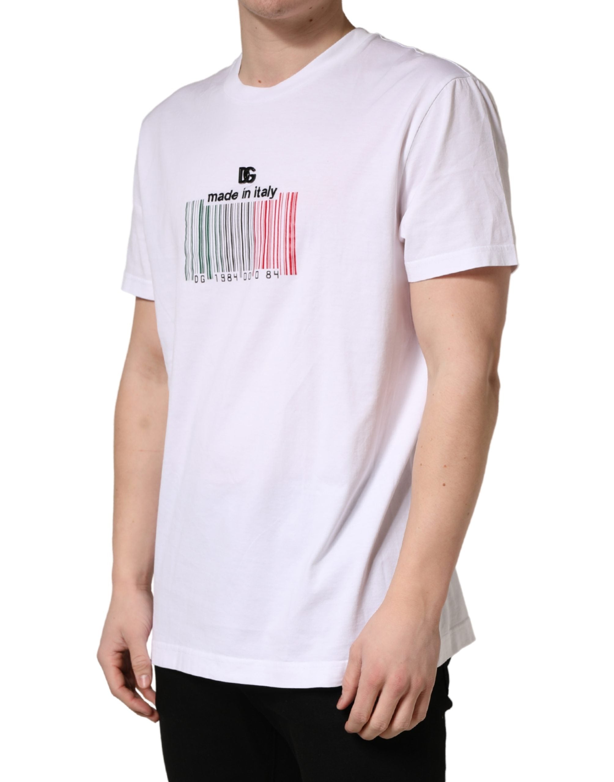 Dolce & Gabbana Men's White Barcode Cotton Crewneck T-Shirt-3