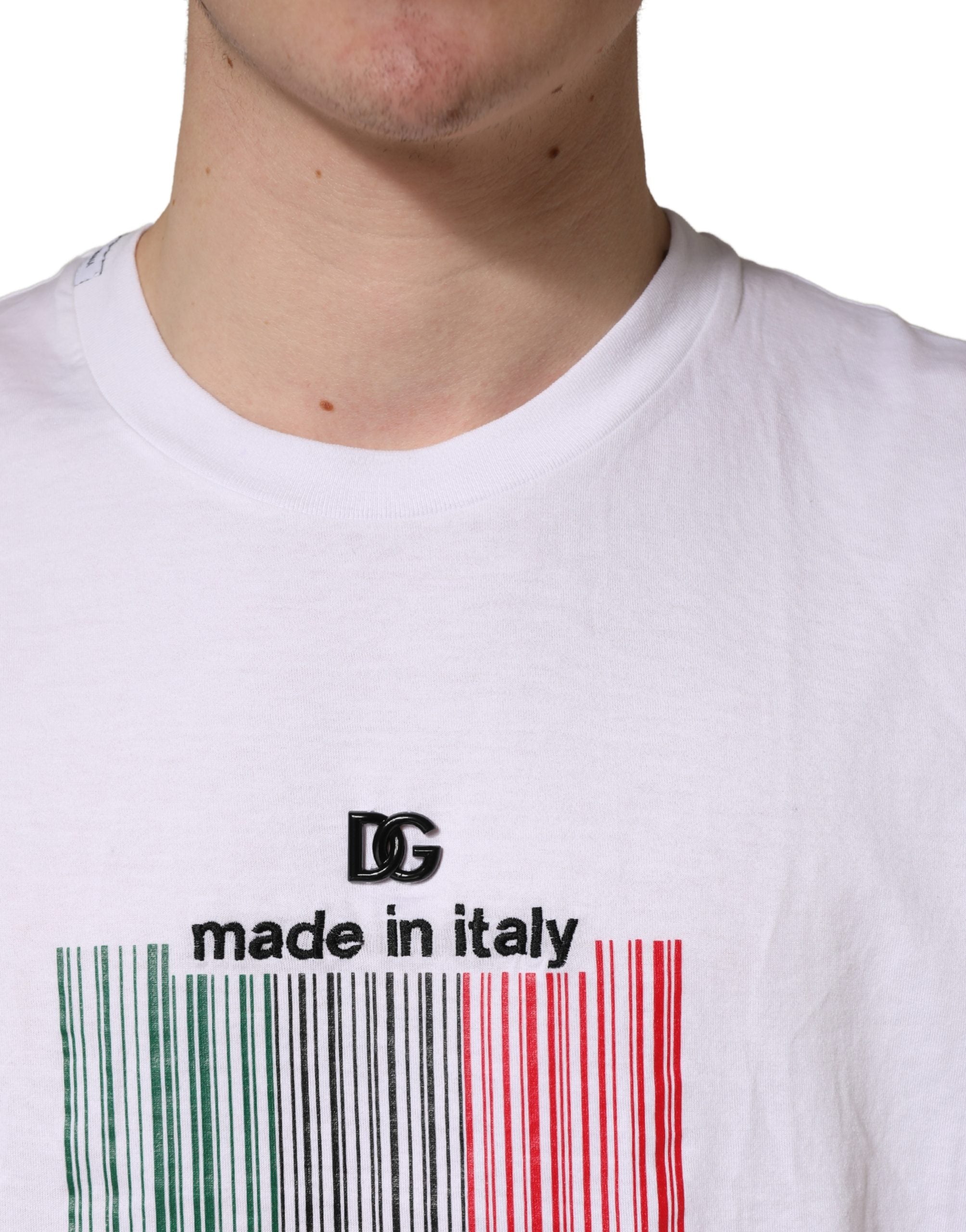 Dolce & Gabbana Men's White Barcode Cotton Crewneck T-Shirt-5