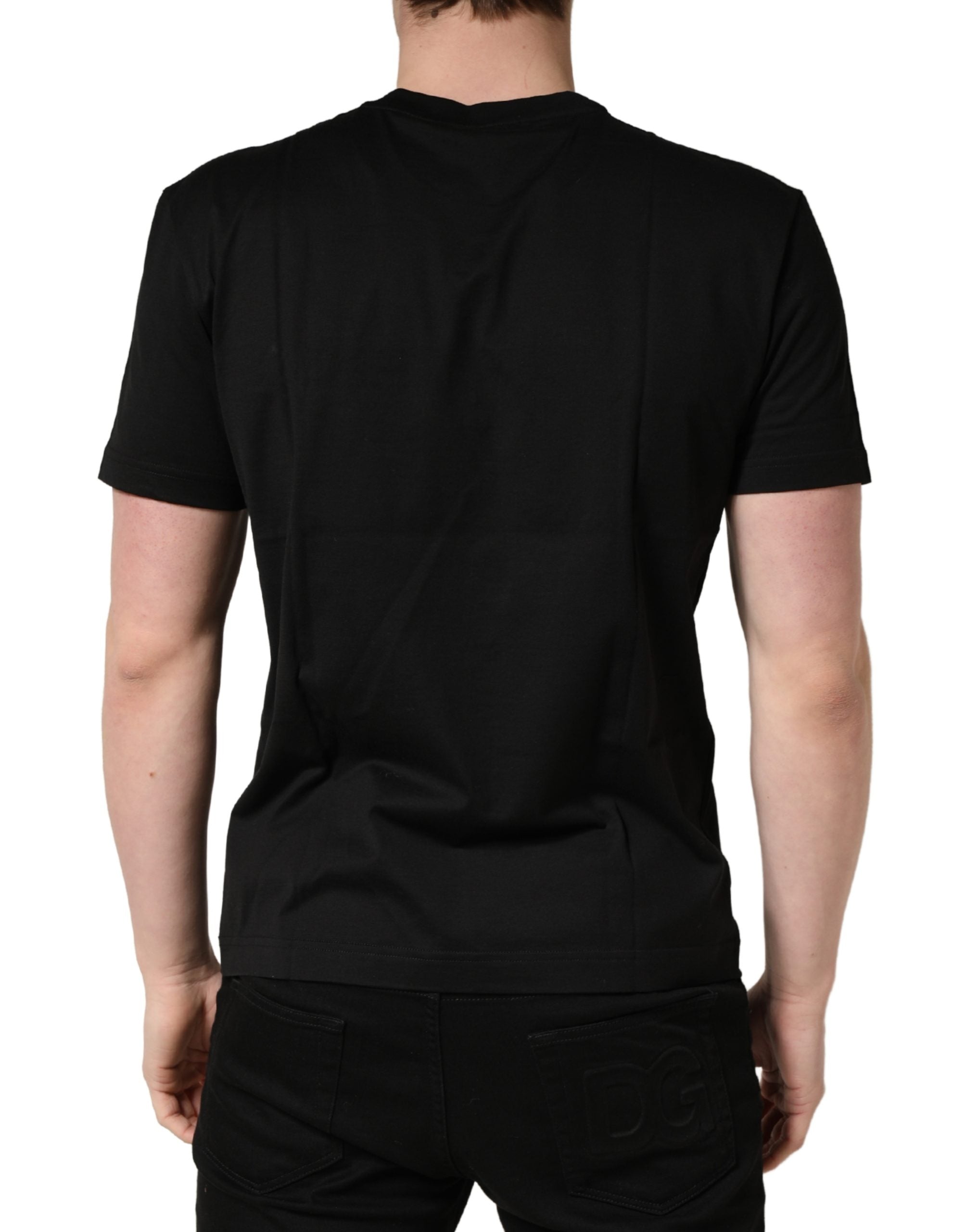 +39 MASQ Schwarzes Baumwoll-T-Shirt mit Rundhalsausschnitt und DG-Logo-Print-4