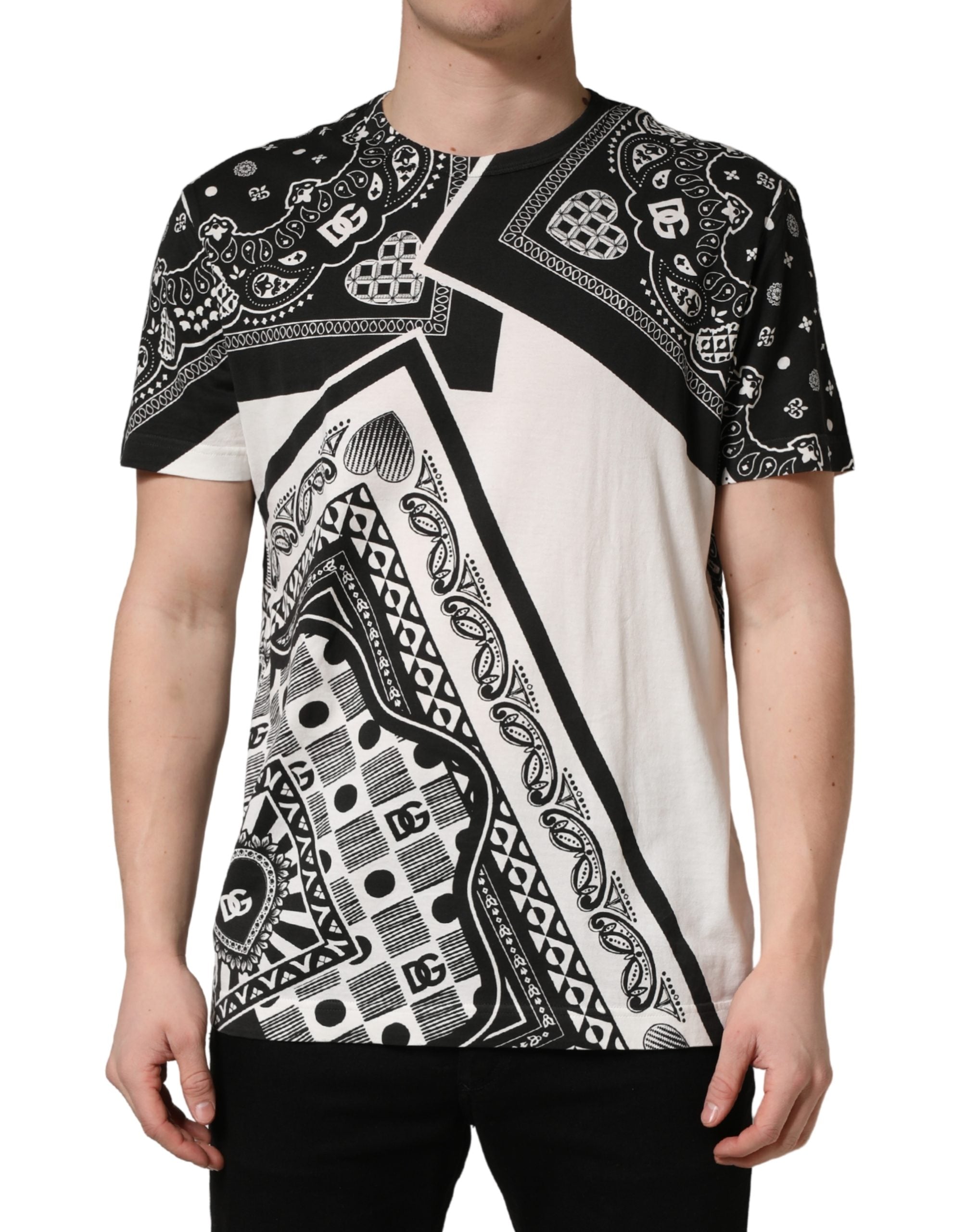 Dolce & Gabbana Black and White Bandana Cotton Crew-Neck T-Shirt-2