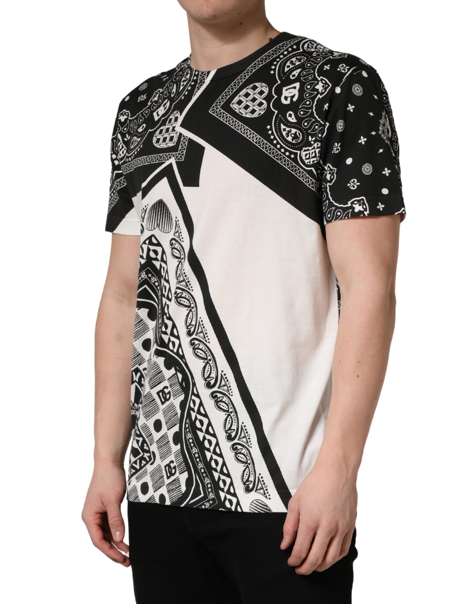 Dolce & Gabbana Black and White Bandana Cotton Crew-Neck T-Shirt-3