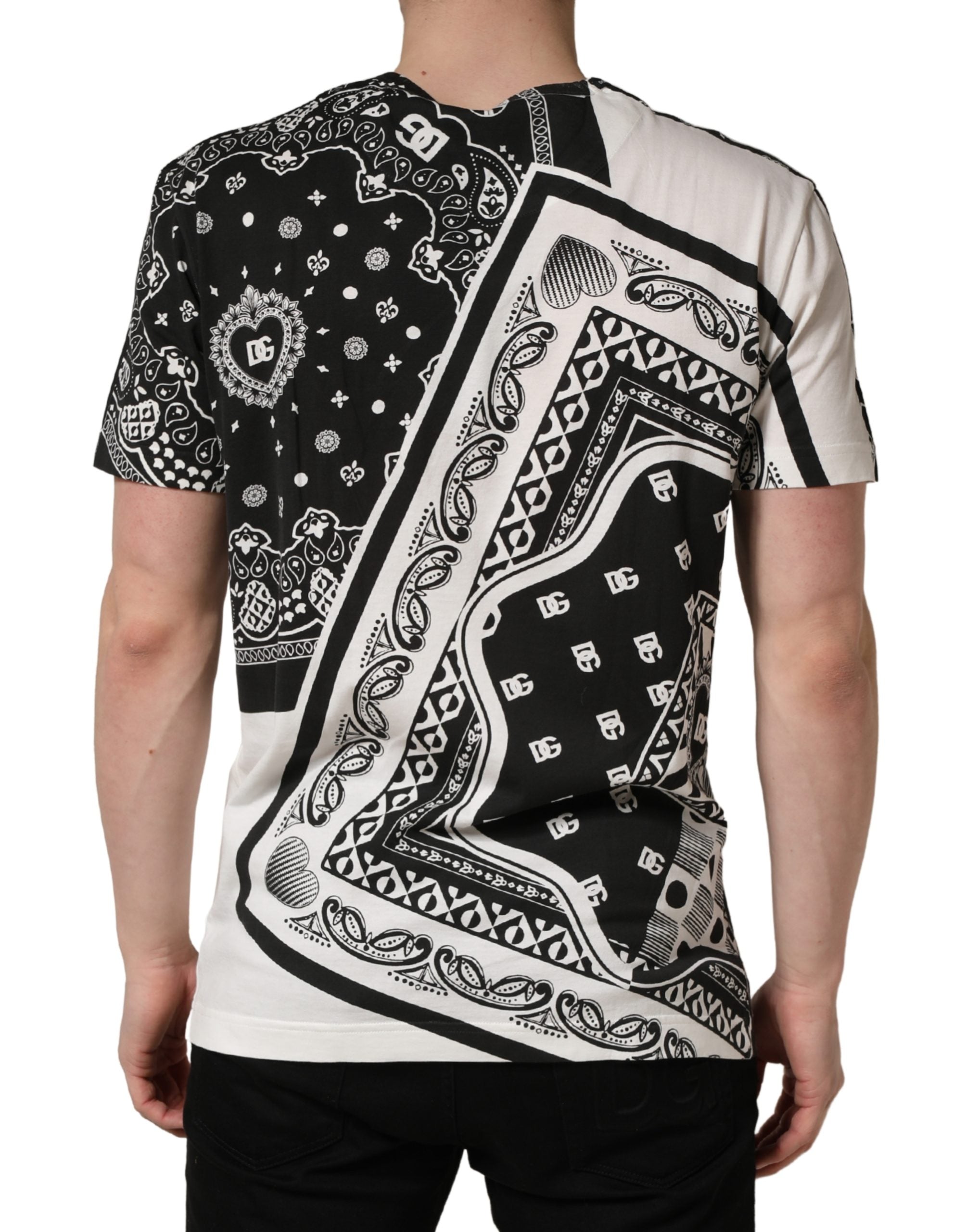 Dolce & Gabbana Black and White Bandana Cotton Crew-Neck T-Shirt-4