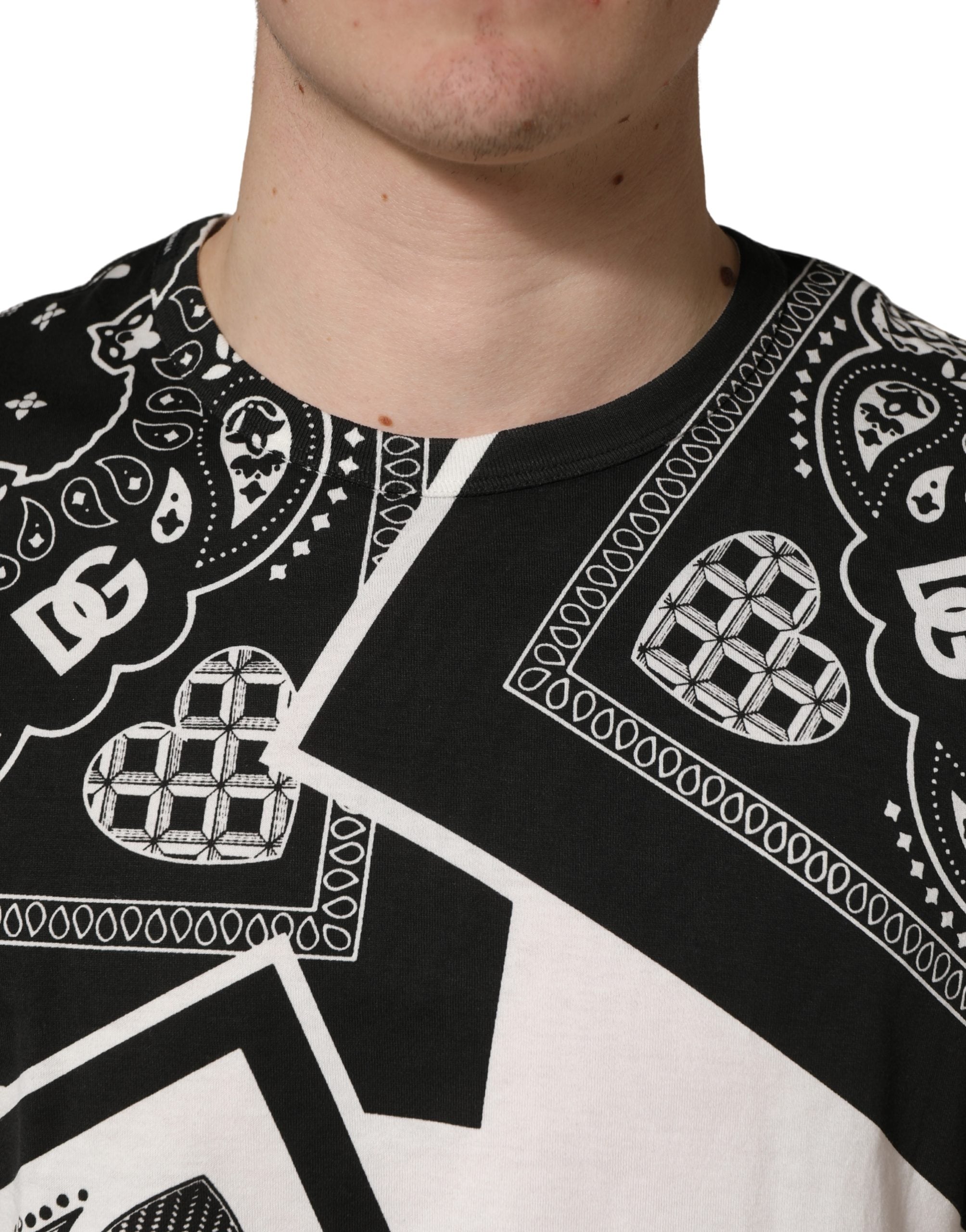 Dolce & Gabbana Black and White Bandana Cotton Crew-Neck T-Shirt-5