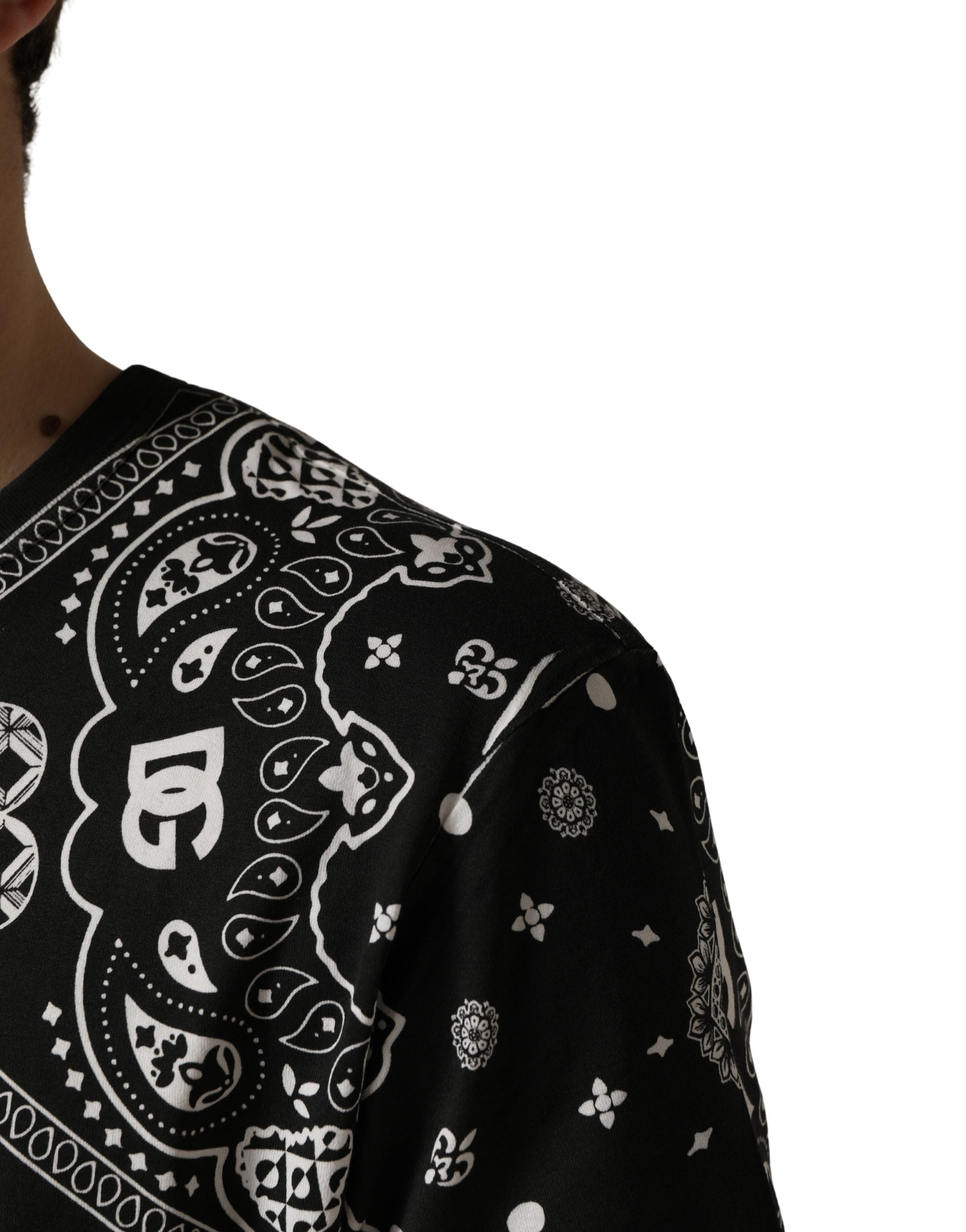 Dolce & Gabbana Black and White Bandana Cotton Crew-Neck T-Shirt-6