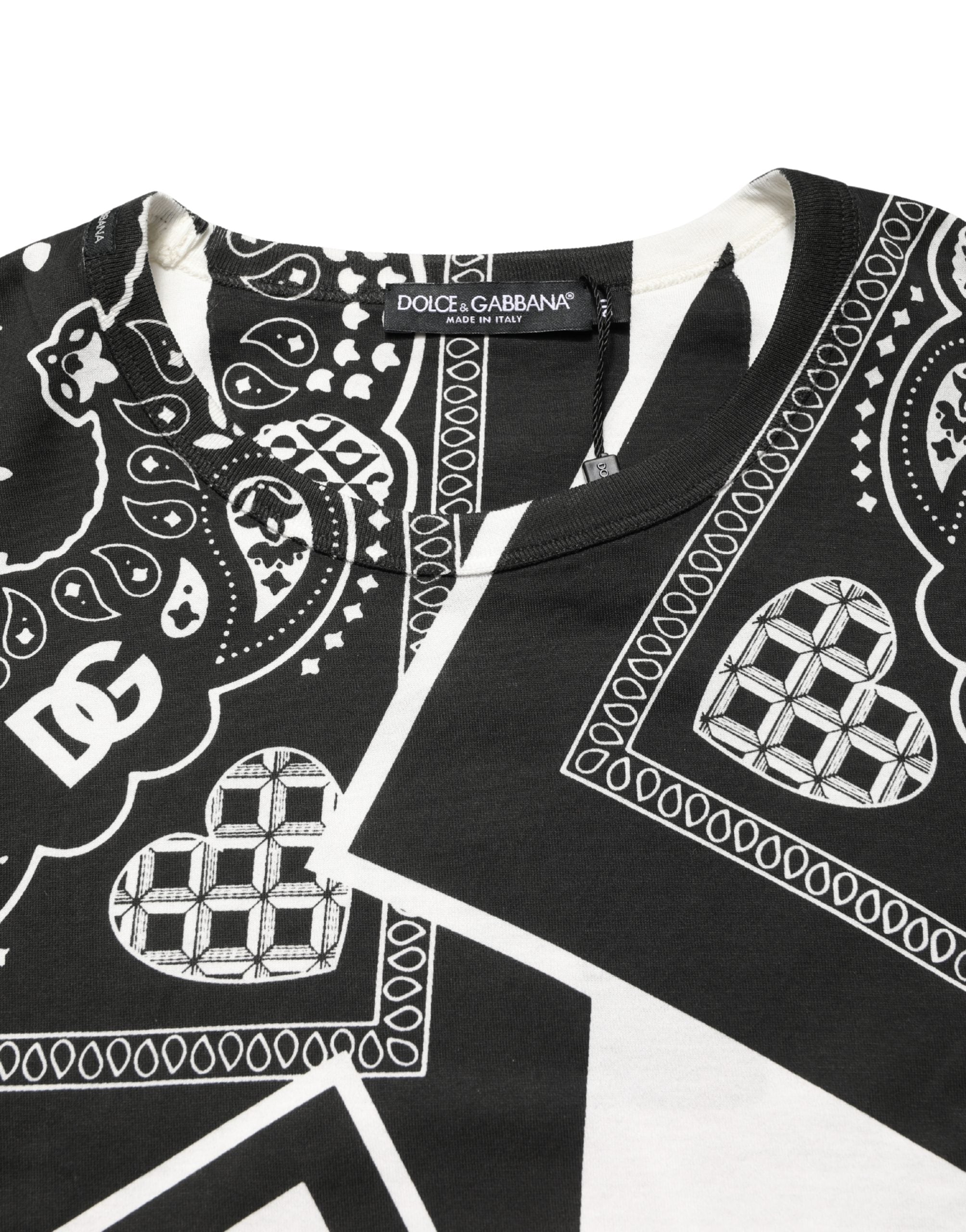 Dolce & Gabbana Black and White Bandana Cotton Crew-Neck T-Shirt-7