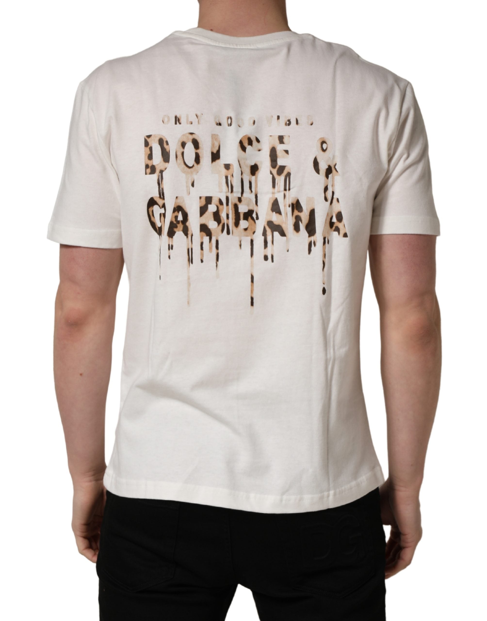 Dolce & Gabbana Weißes Baumwoll-T-Shirt mit Logo-Patch für Herren, Rundhalsausschnitt-4