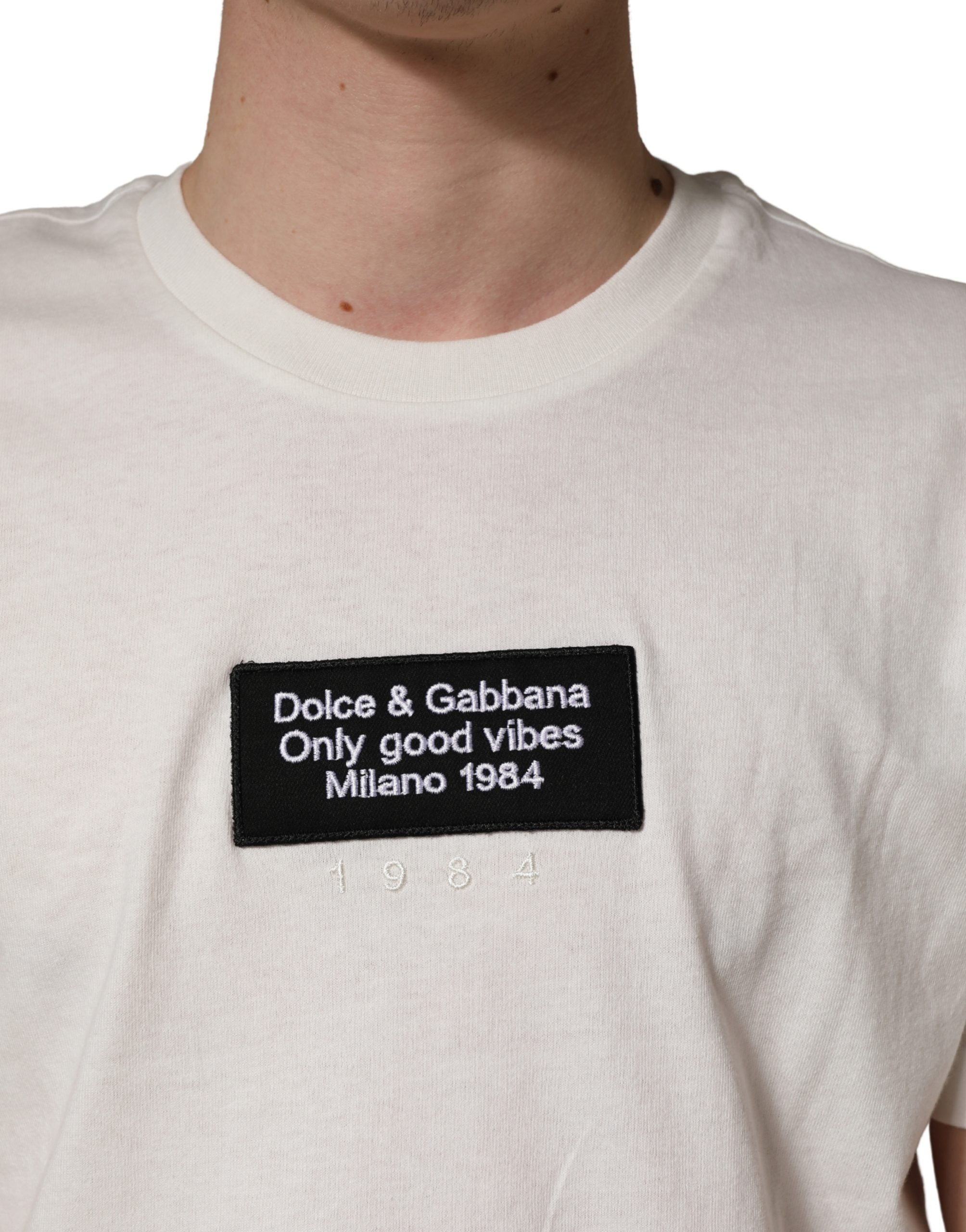 Dolce & Gabbana Weißes Baumwoll-T-Shirt mit Logo-Patch für Herren, Rundhalsausschnitt-5