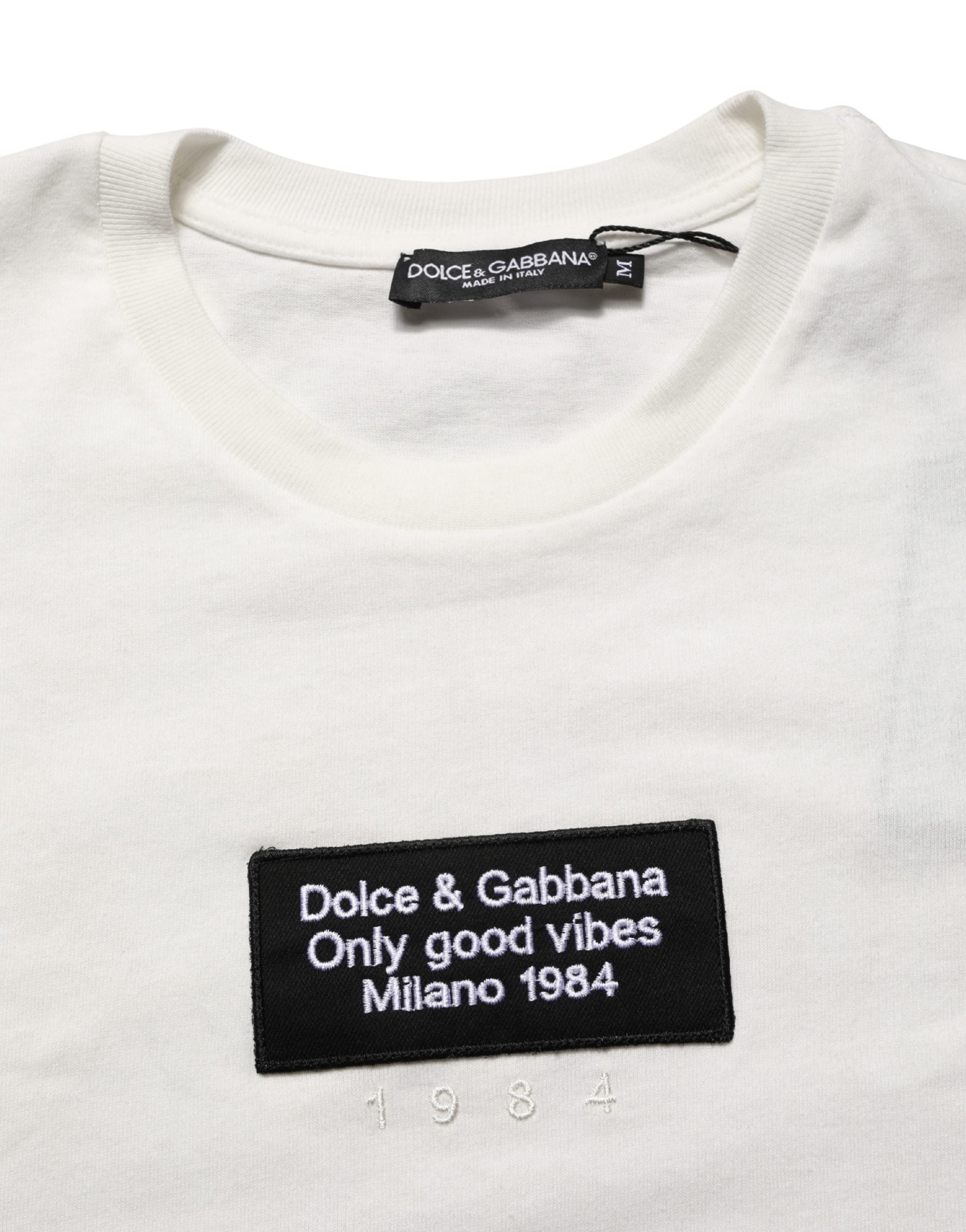 Dolce & Gabbana Weißes Baumwoll-T-Shirt mit Logo-Patch für Herren, Rundhalsausschnitt-7