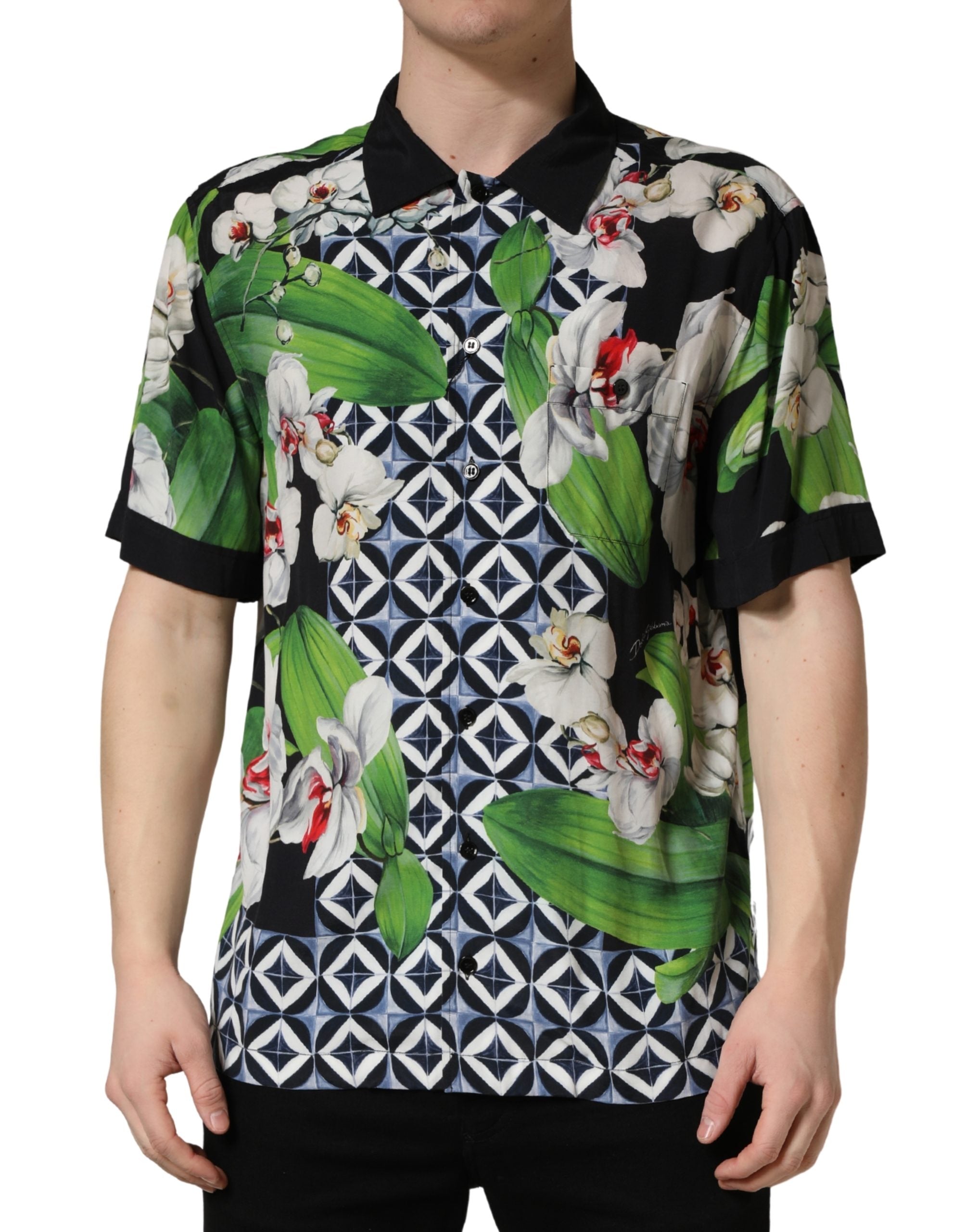 Dolce & Gabbana Herrenhemd mit tropischem Orchideen-Print in Multicolor