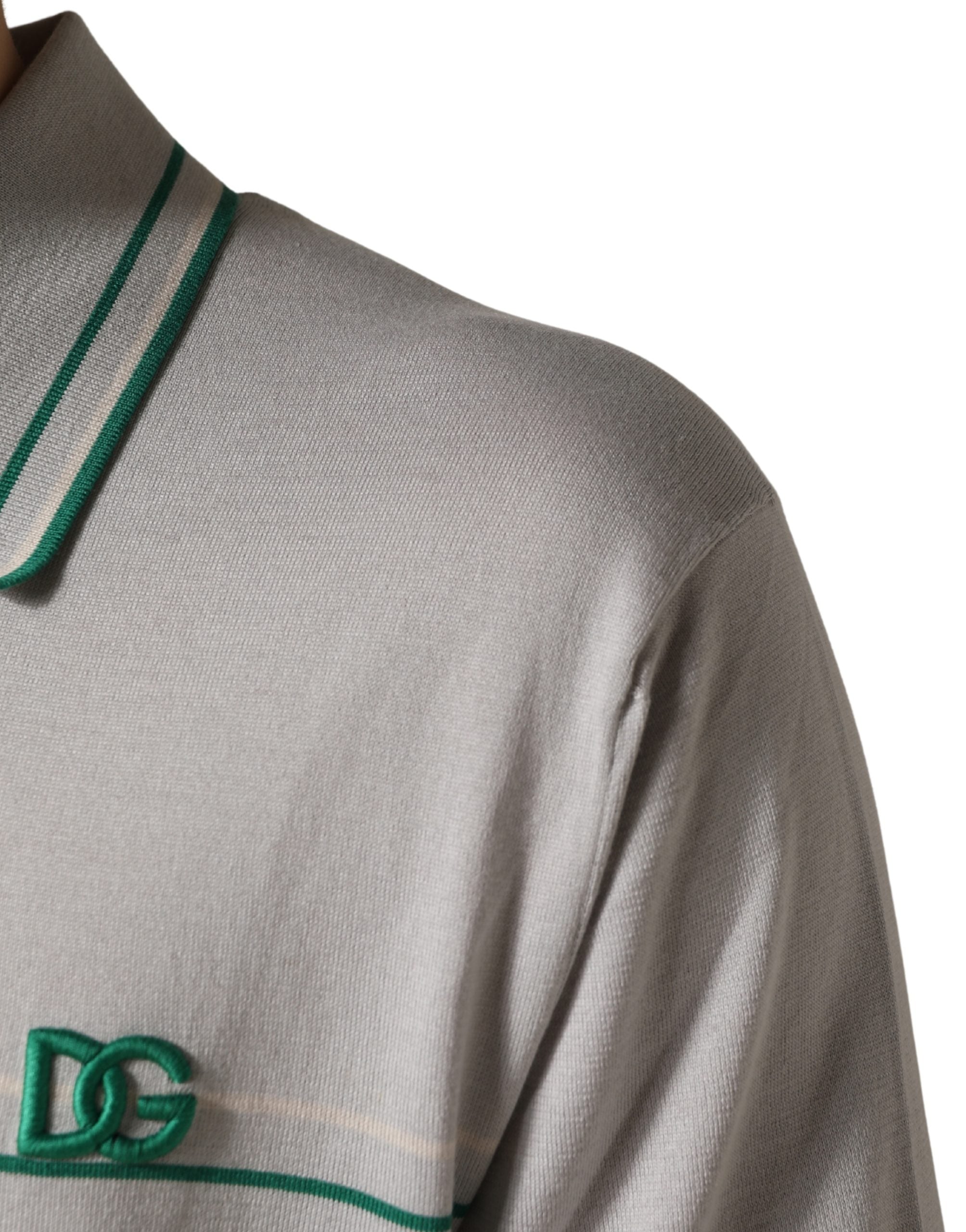 Dolce & Gabbana Grau-grün gestreiftes Logo-Polo-Shirt aus Seide-6