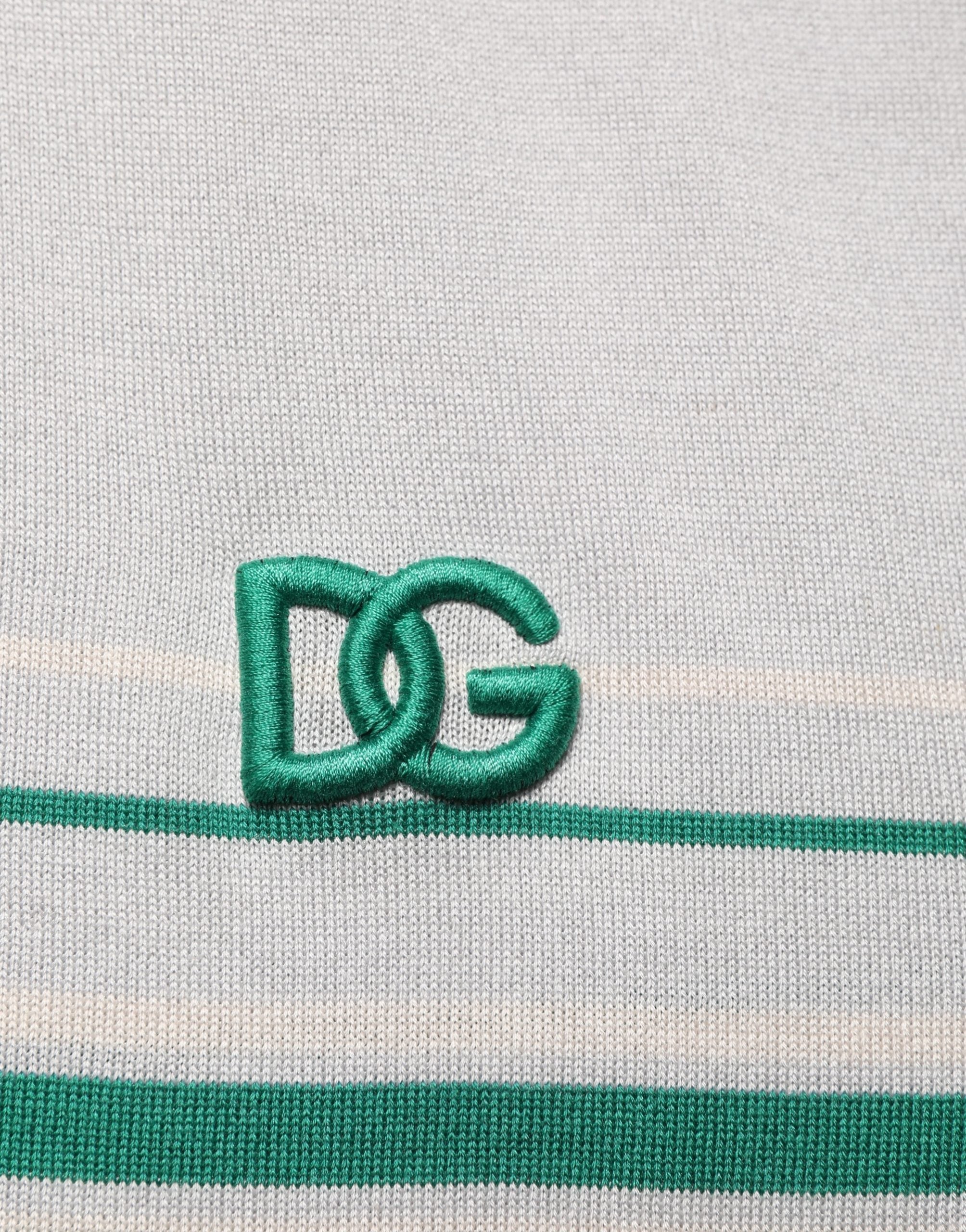 Dolce & Gabbana Grau-grün gestreiftes Logo-Polo-Shirt aus Seide-8
