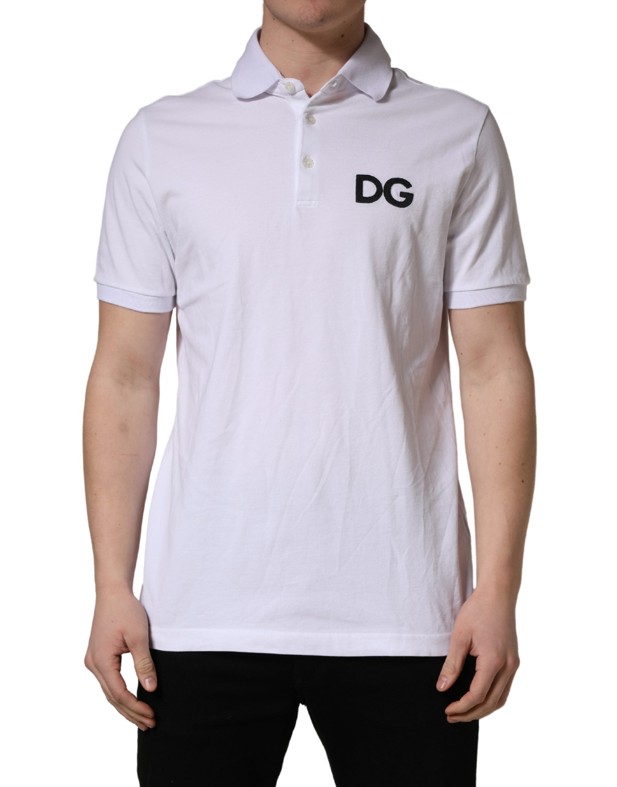 Dolce & Gabbana Weißes Polo-T-Shirt aus Baumwolle mit Logo-Stickerei
