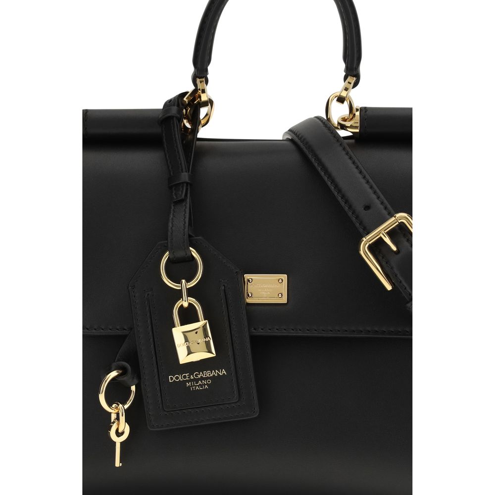 Dolce & Gabbana Schwarze Kalbsleder Bos Taurus Handtasche-4