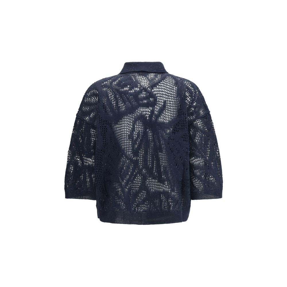Brunello Cucinelli Blaues Poloshirt aus Leinen-2