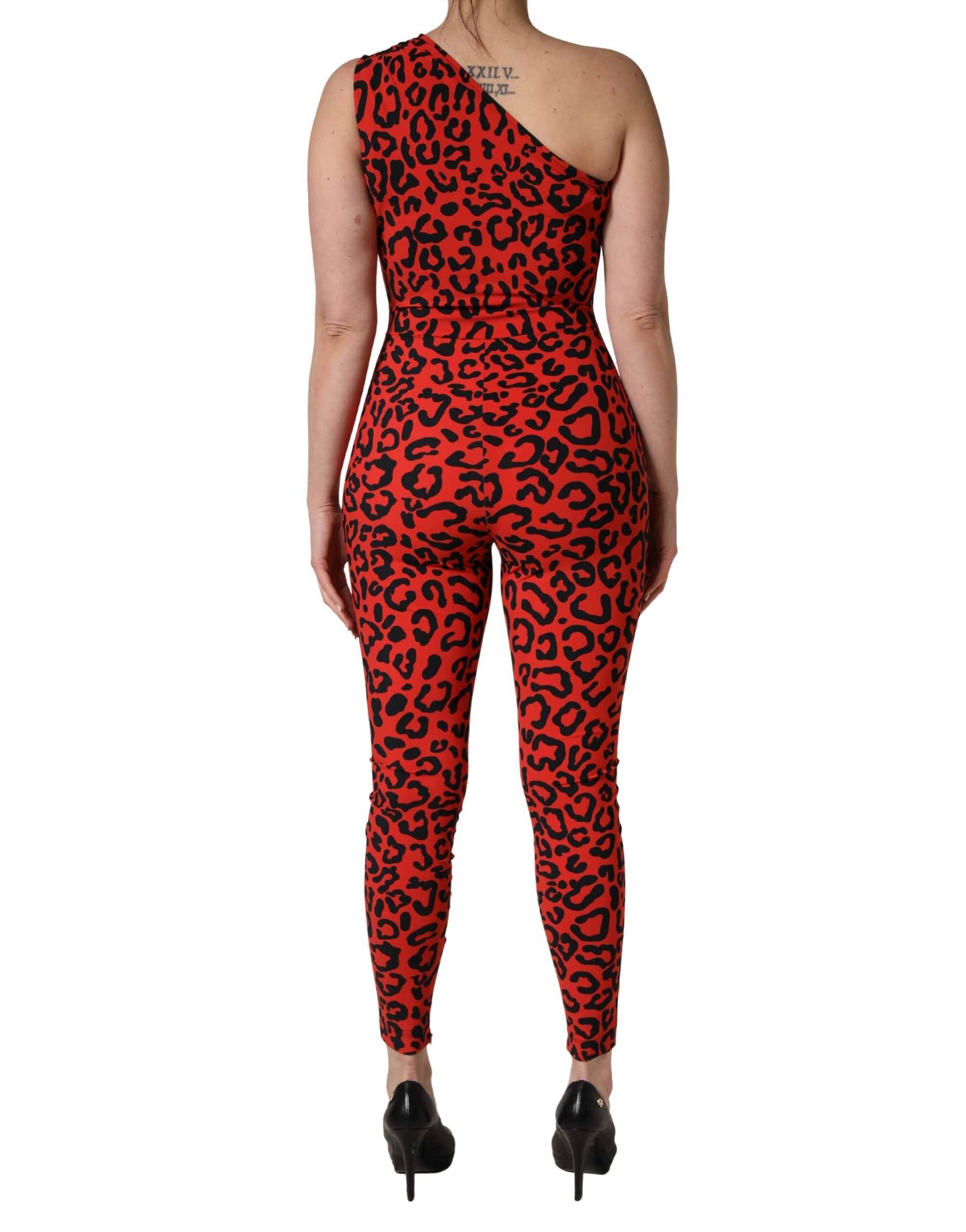 Dolce & Gabbana Jumpsuit aus schwarzem Nylon mit Leopardenmuster-4