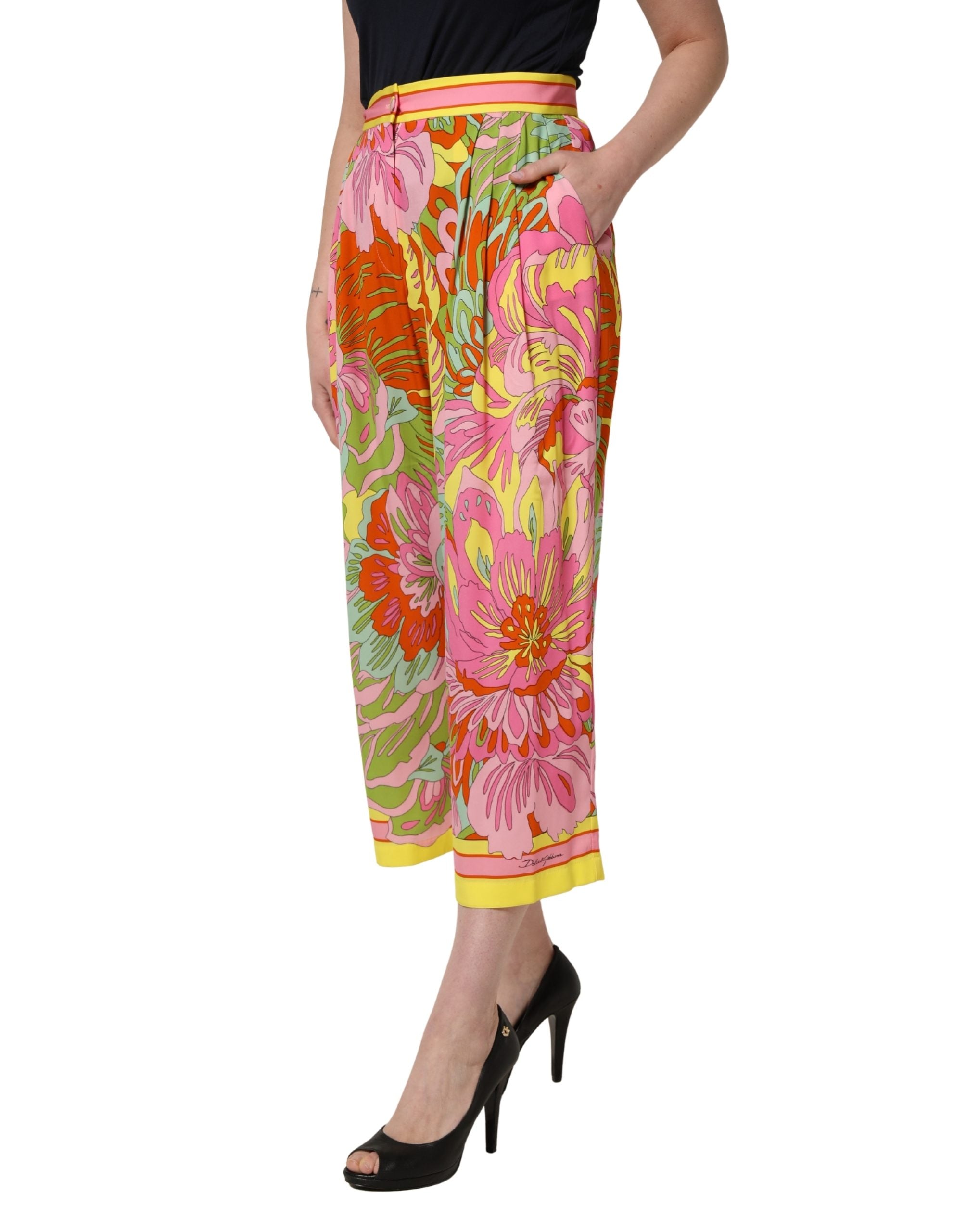 Dolce & Gabbana Mehrfarbige Cropped Hose mit Blumenprint-3