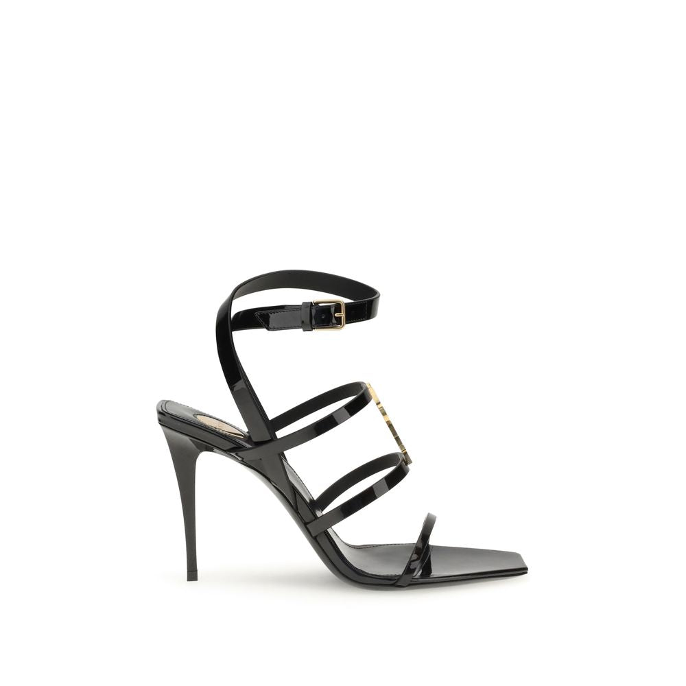 Saint Laurent Black Calf Leather Bos Taurus Stiletto Sandals-1