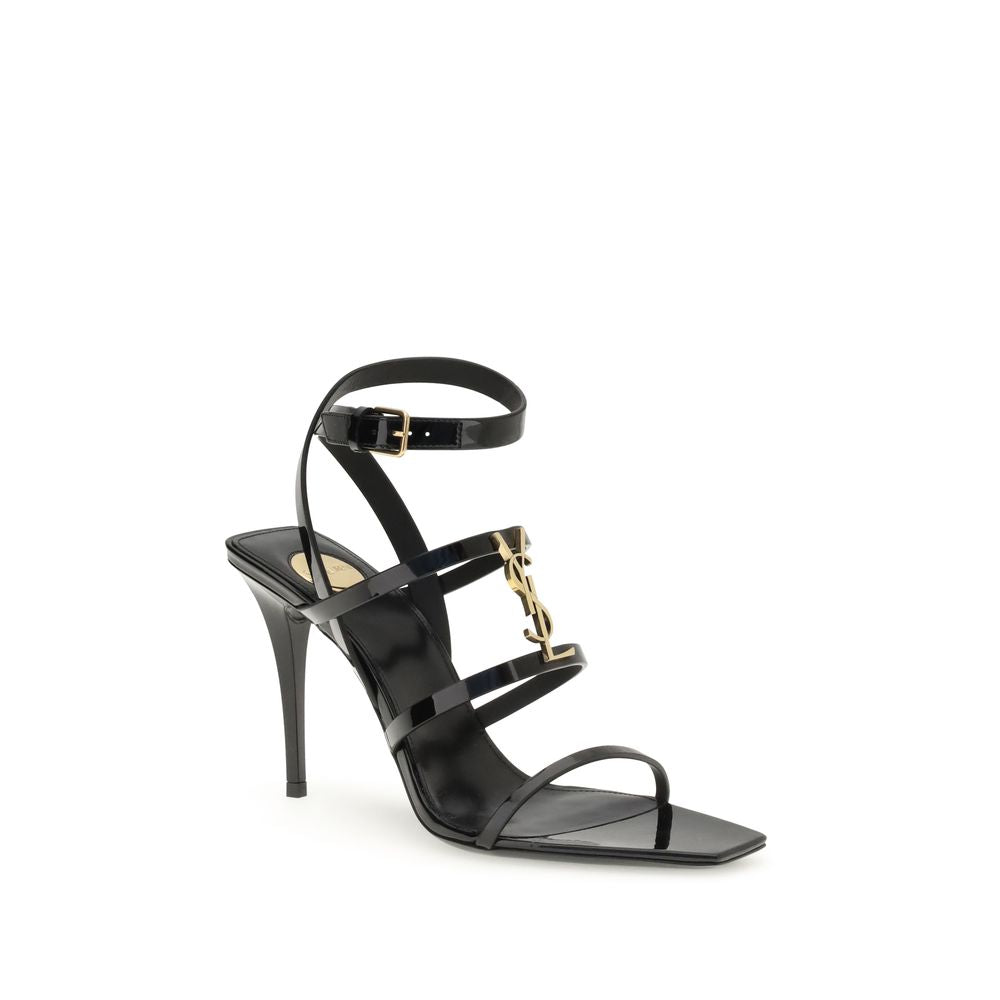 Saint Laurent Black Calf Leather Bos Taurus Stiletto Sandals-2