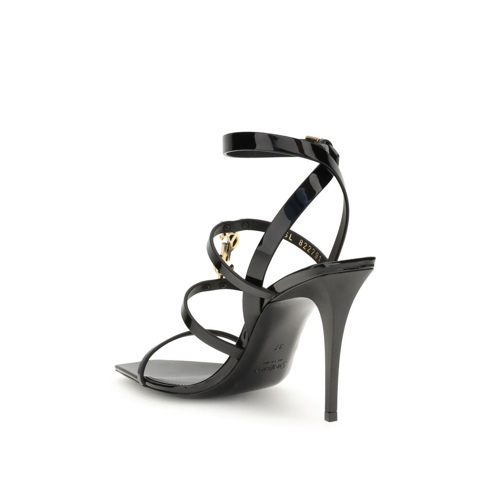 Saint Laurent Black Calf Leather Bos Taurus Stiletto Sandals-3