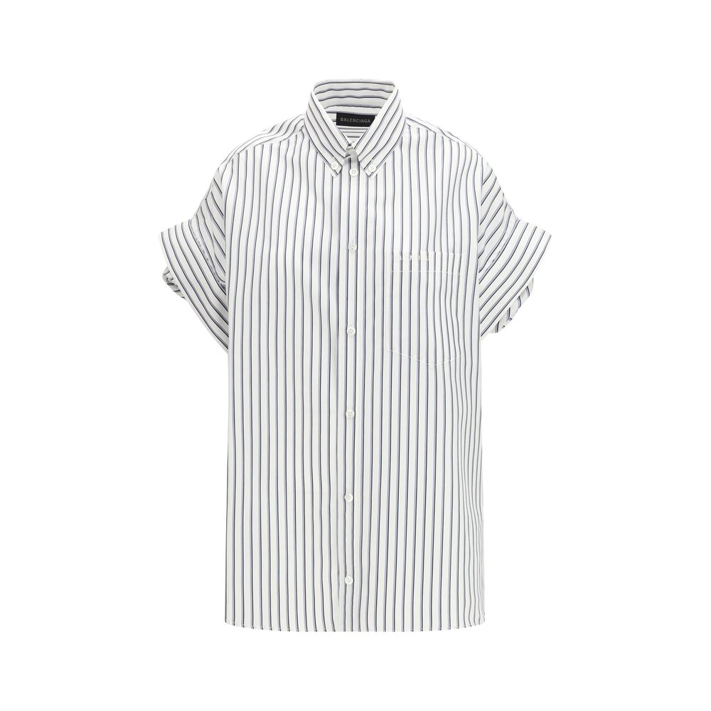 Balenciaga Weißes Baumwollhemd mit kurzen Ärmeln-1
