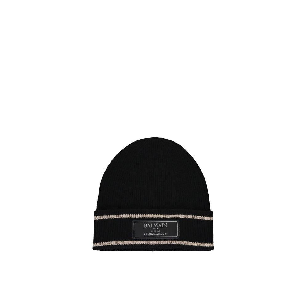 Balmain Black Merino Wool Beanie-1