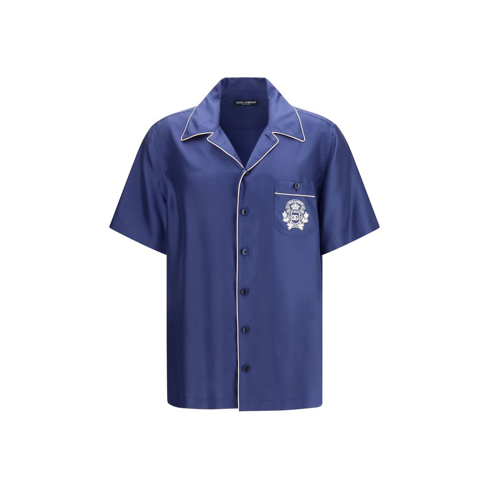 Dolce & Gabbana Blaues Seidenhemd mit kurzen Ärmeln-1