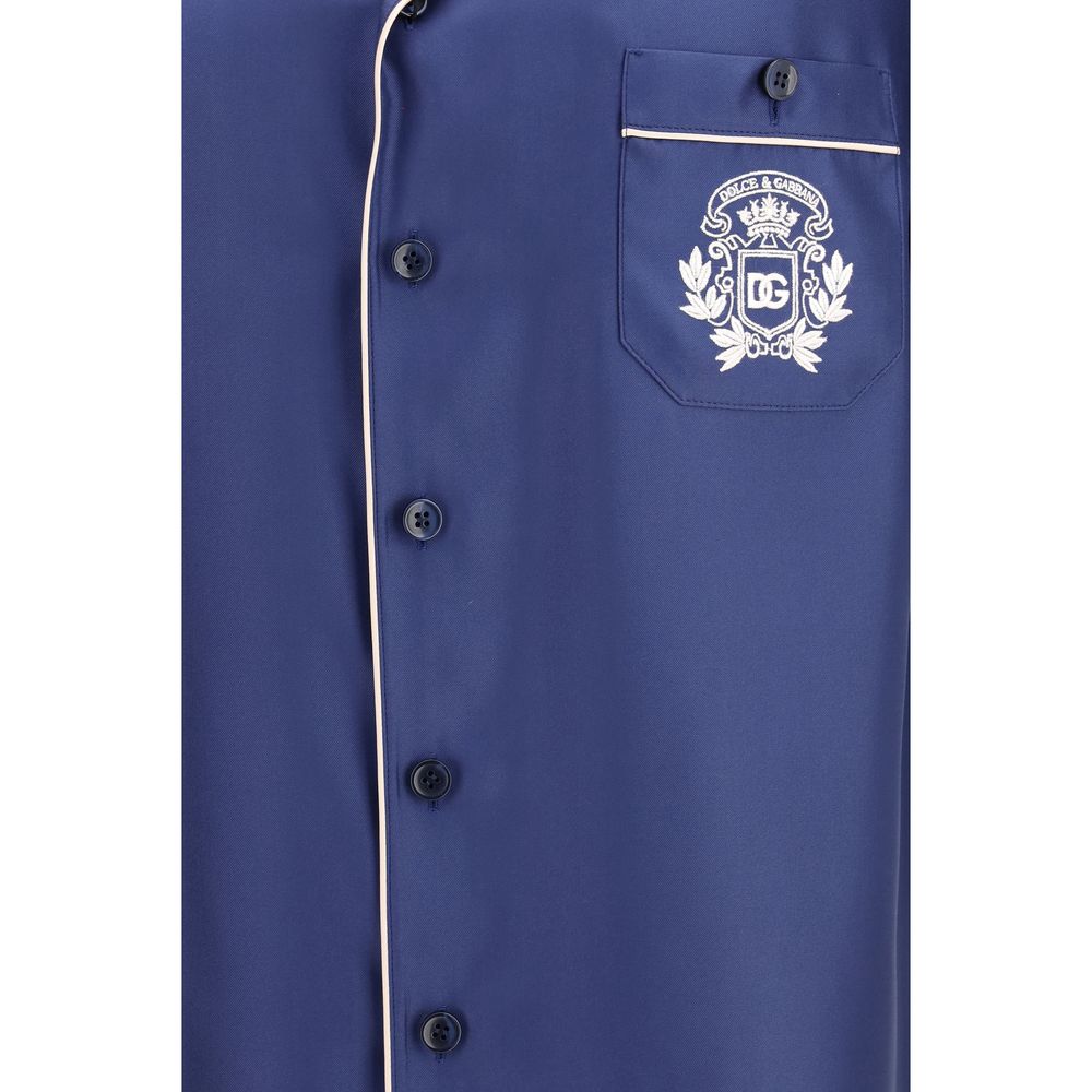 Dolce & Gabbana Blaues Seidenhemd mit kurzen Ärmeln-3