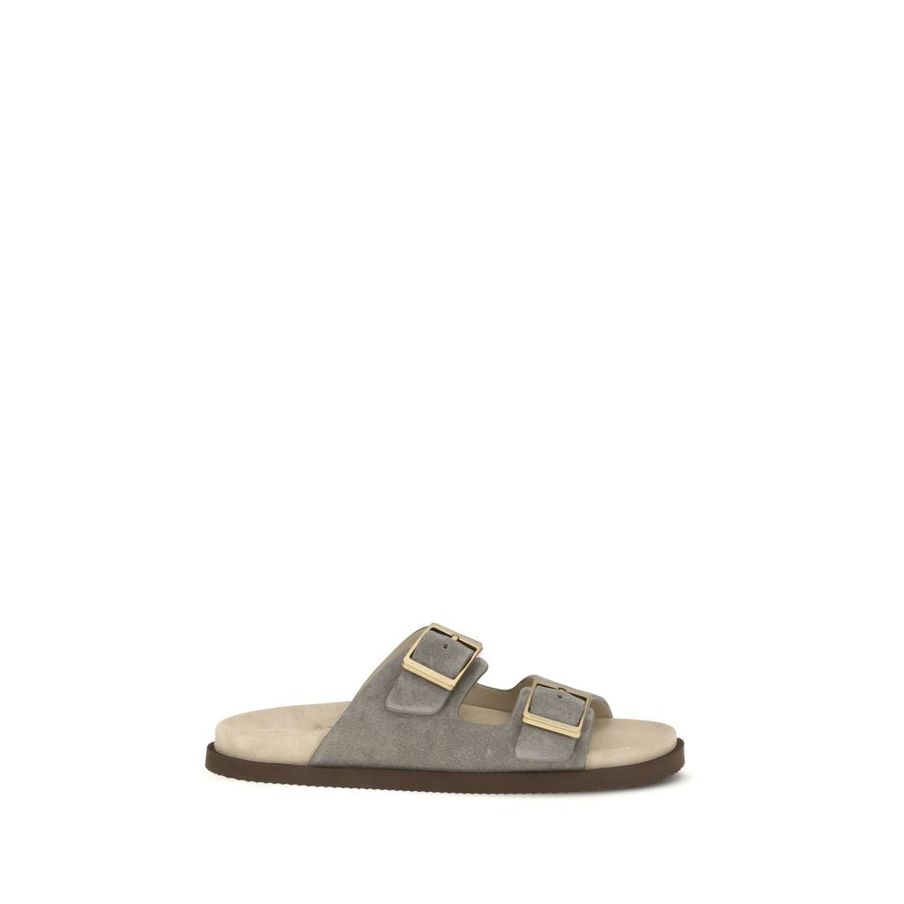 Brunello Cucinelli Graue Bos Taurus Kalbsleder-Sandalen