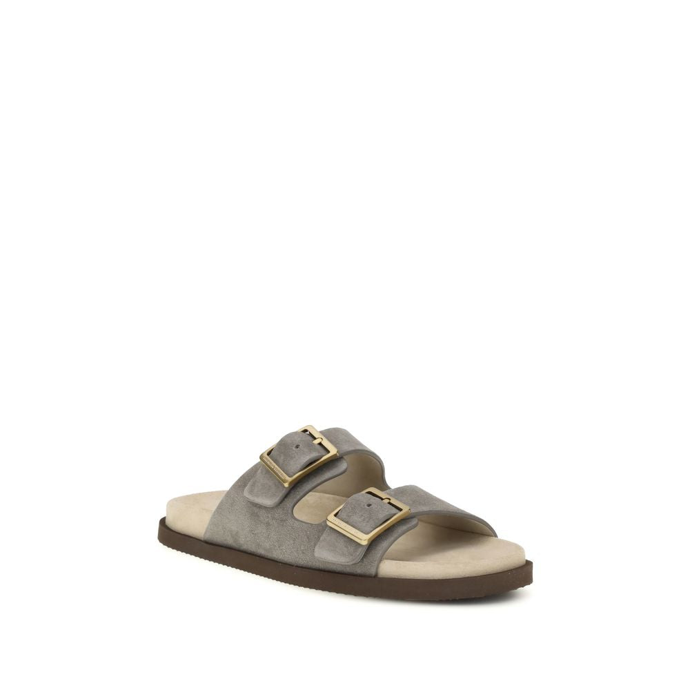 Brunello Cucinelli Graue Bos Taurus Kalbsleder-Sandalen-2