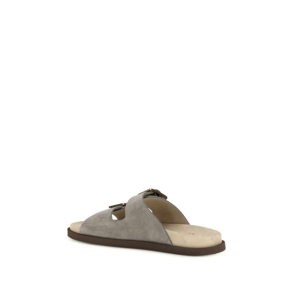 Brunello Cucinelli Graue Bos Taurus Kalbsleder-Sandalen-3