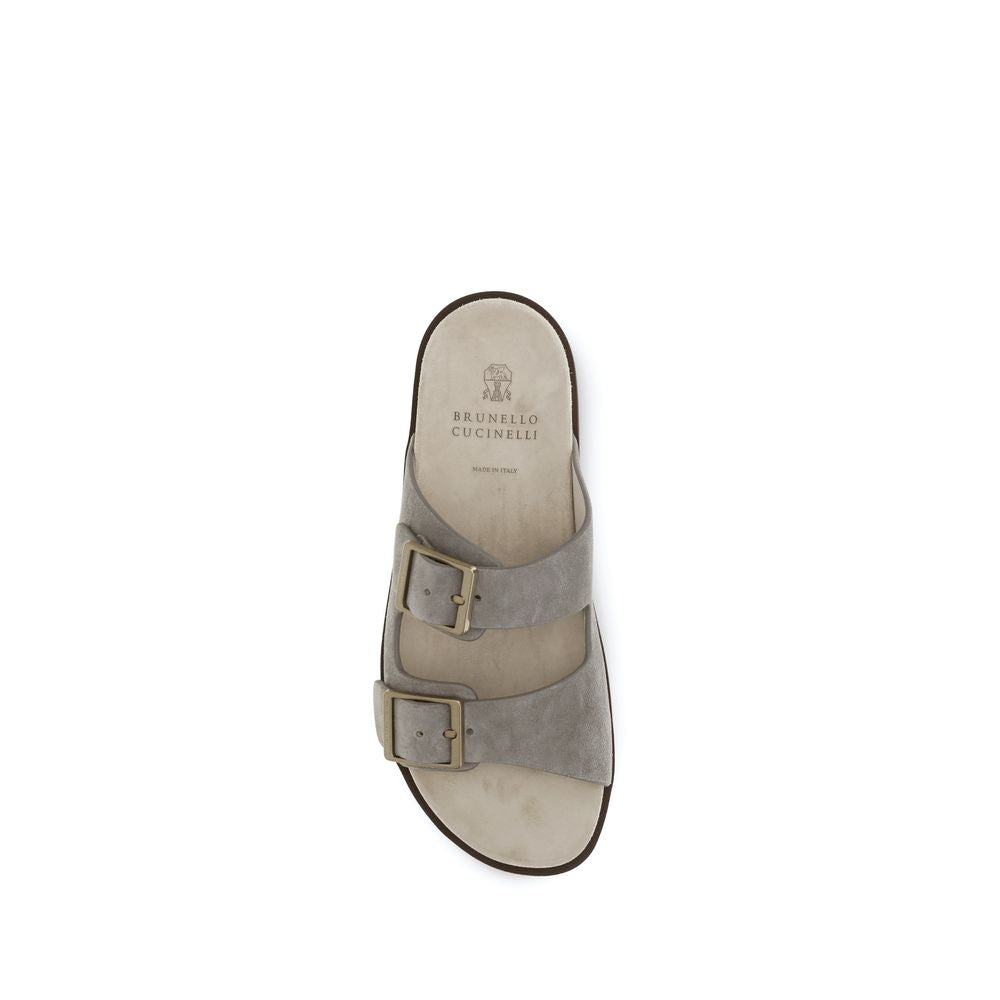 Brunello Cucinelli Graue Bos Taurus Kalbsleder-Sandalen-4