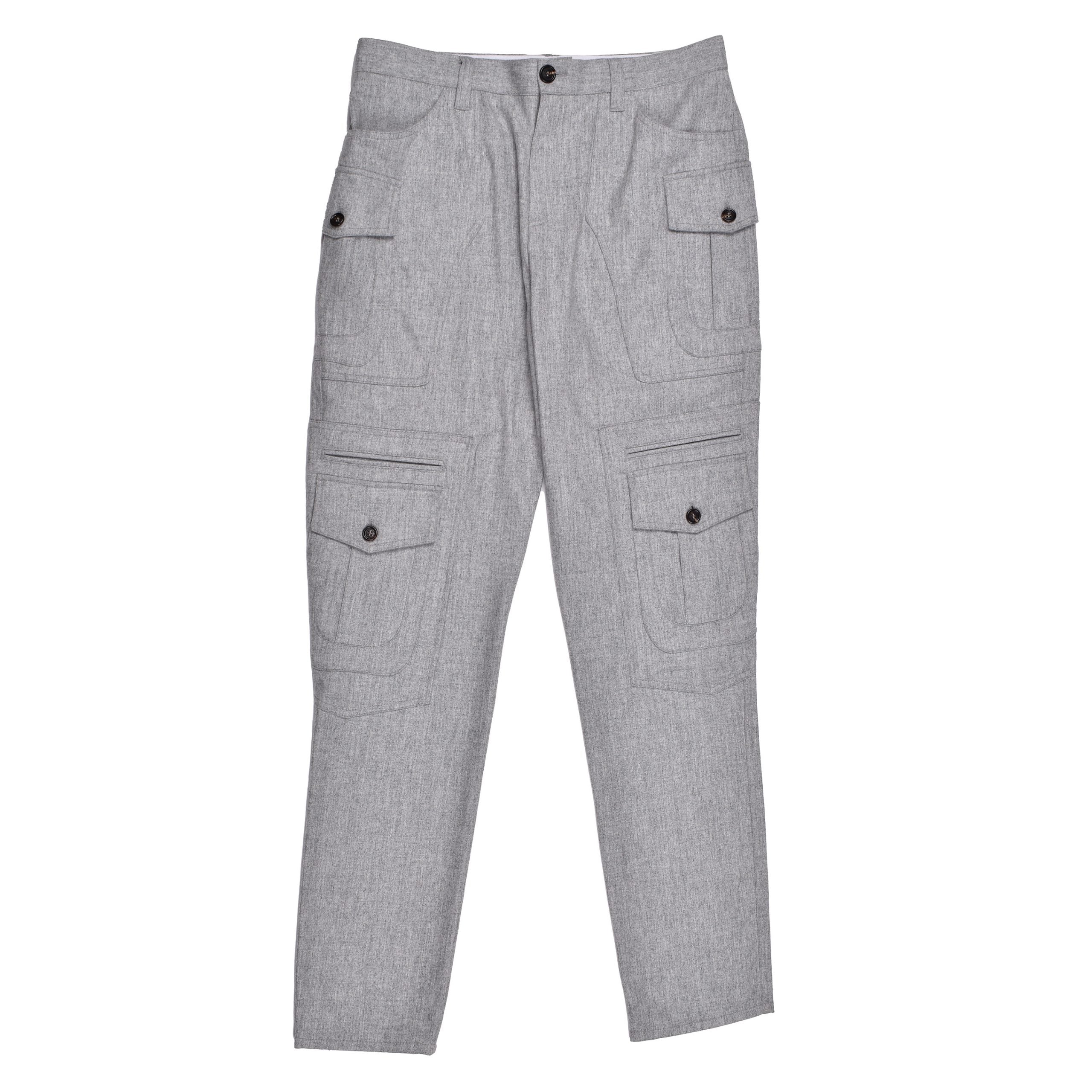Brunello Cucinelli Perlfarbene Woll-Cargo-Hose