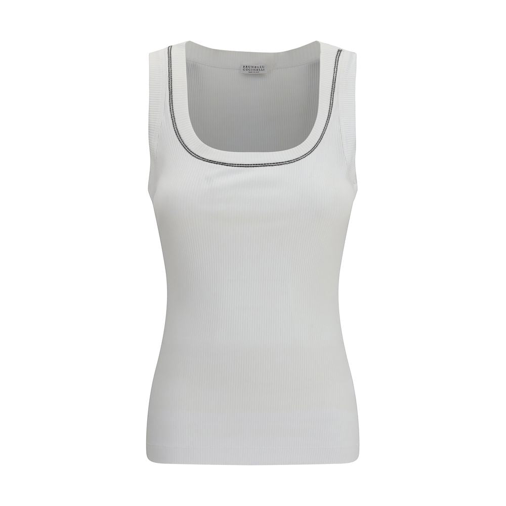 Brunello Cucinelli White Sleeveless Cotton T-Shirt