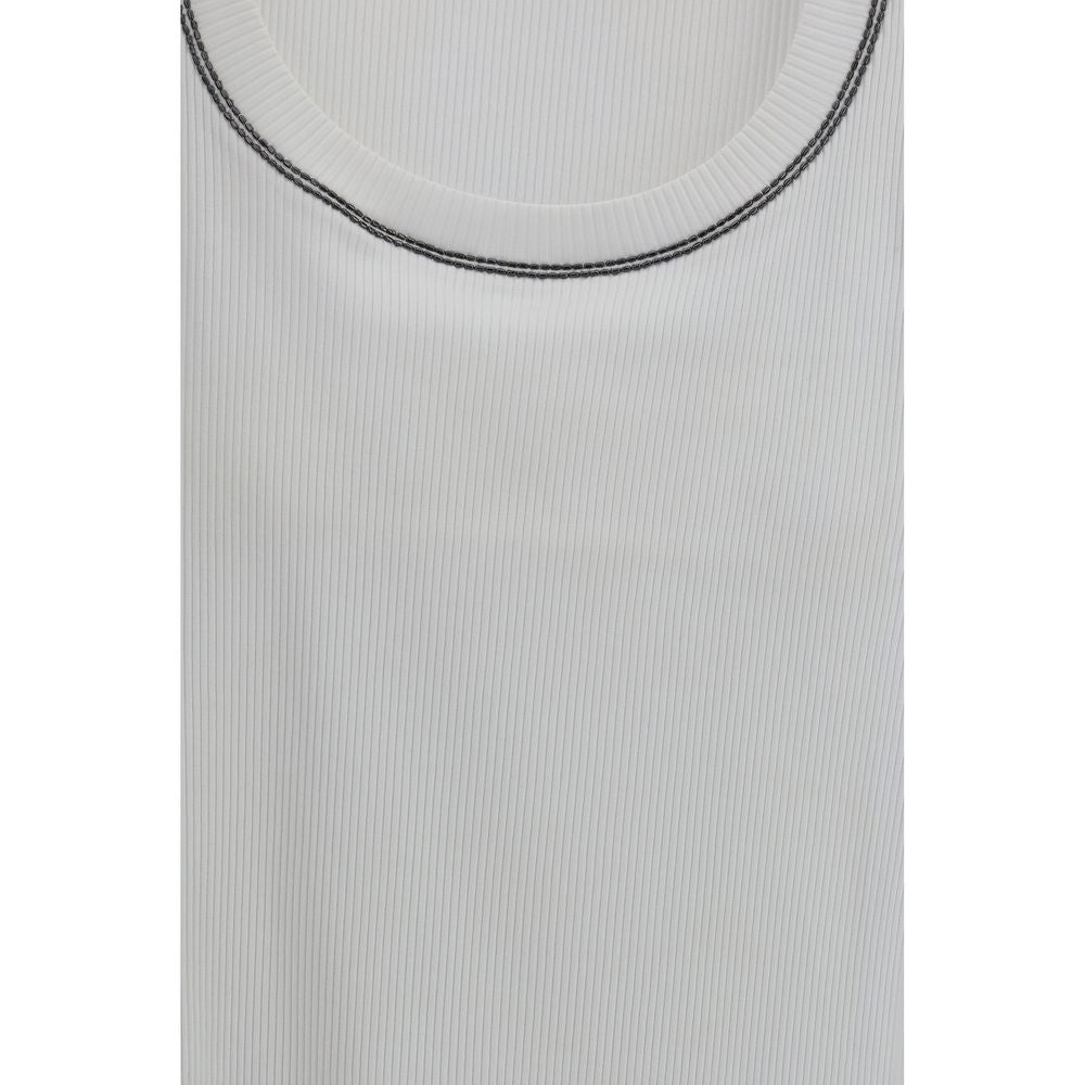 Brunello Cucinelli Weißes ärmelloses Baumwoll-T-Shirt-3
