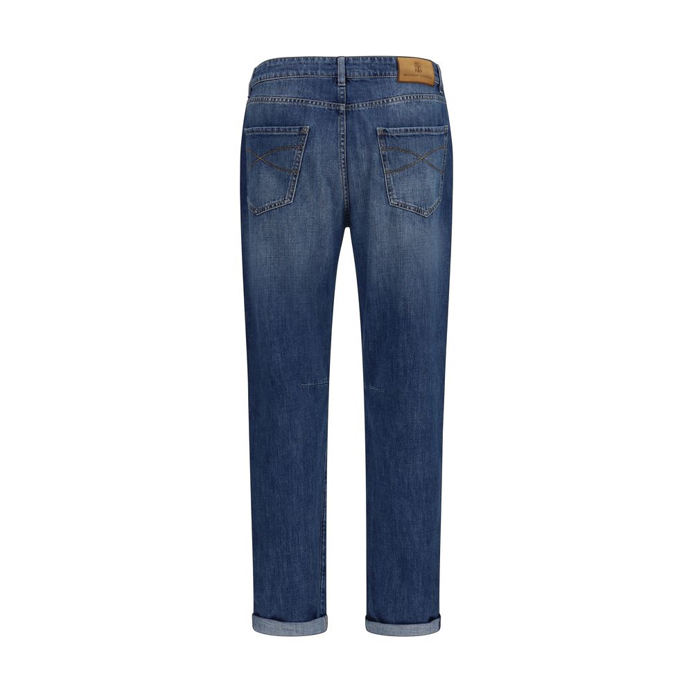 Brunello Cucinelli blue cotton jeans in a straight cut-2