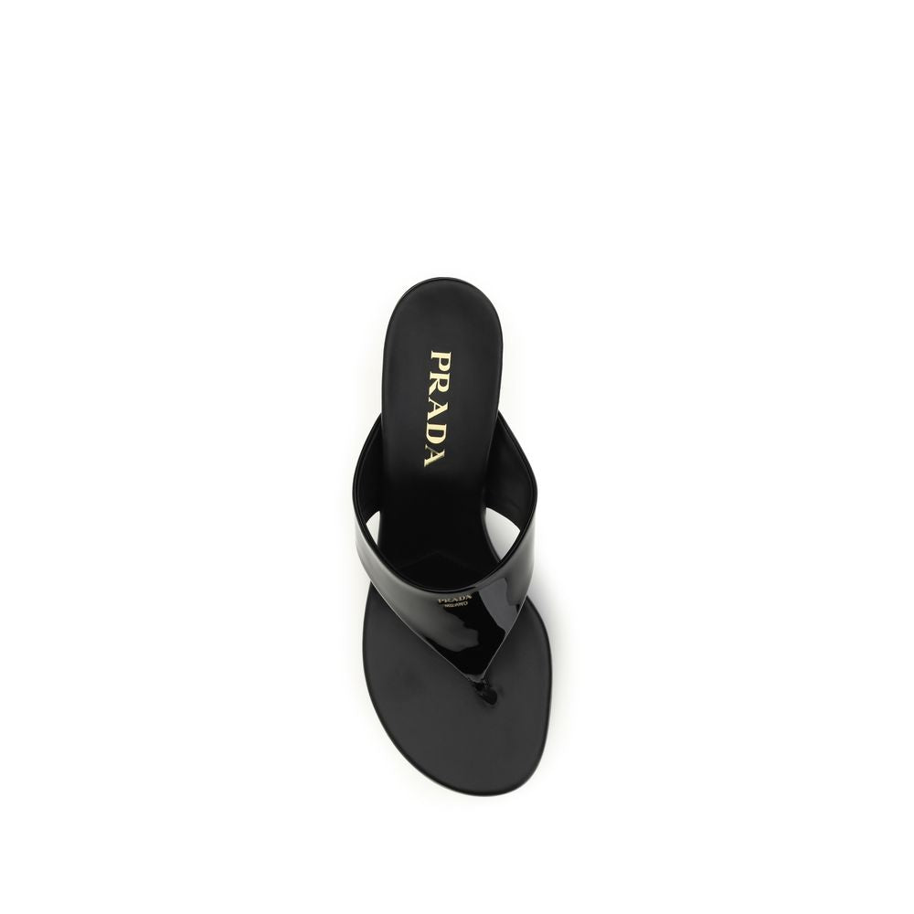 Prada Schwarze Keilabsatz-Sandalen aus Kalbsleder Bos Taurus-4