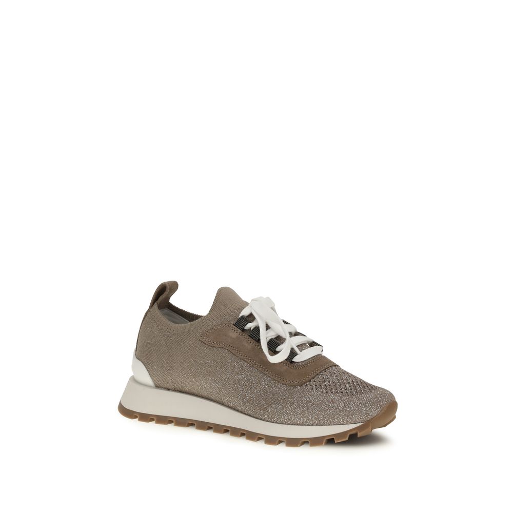 Brunello Cucinelli Beige Cotton Chunky Sneakers-2