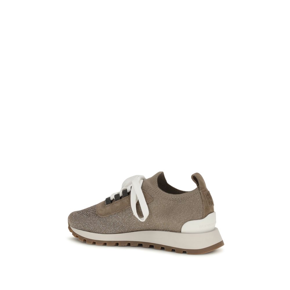 Brunello Cucinelli Beige Cotton Chunky Sneakers-3