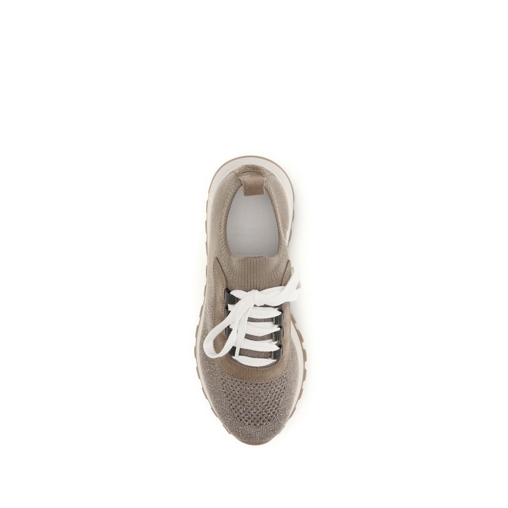 Brunello Cucinelli Beige Cotton Chunky Sneakers-4